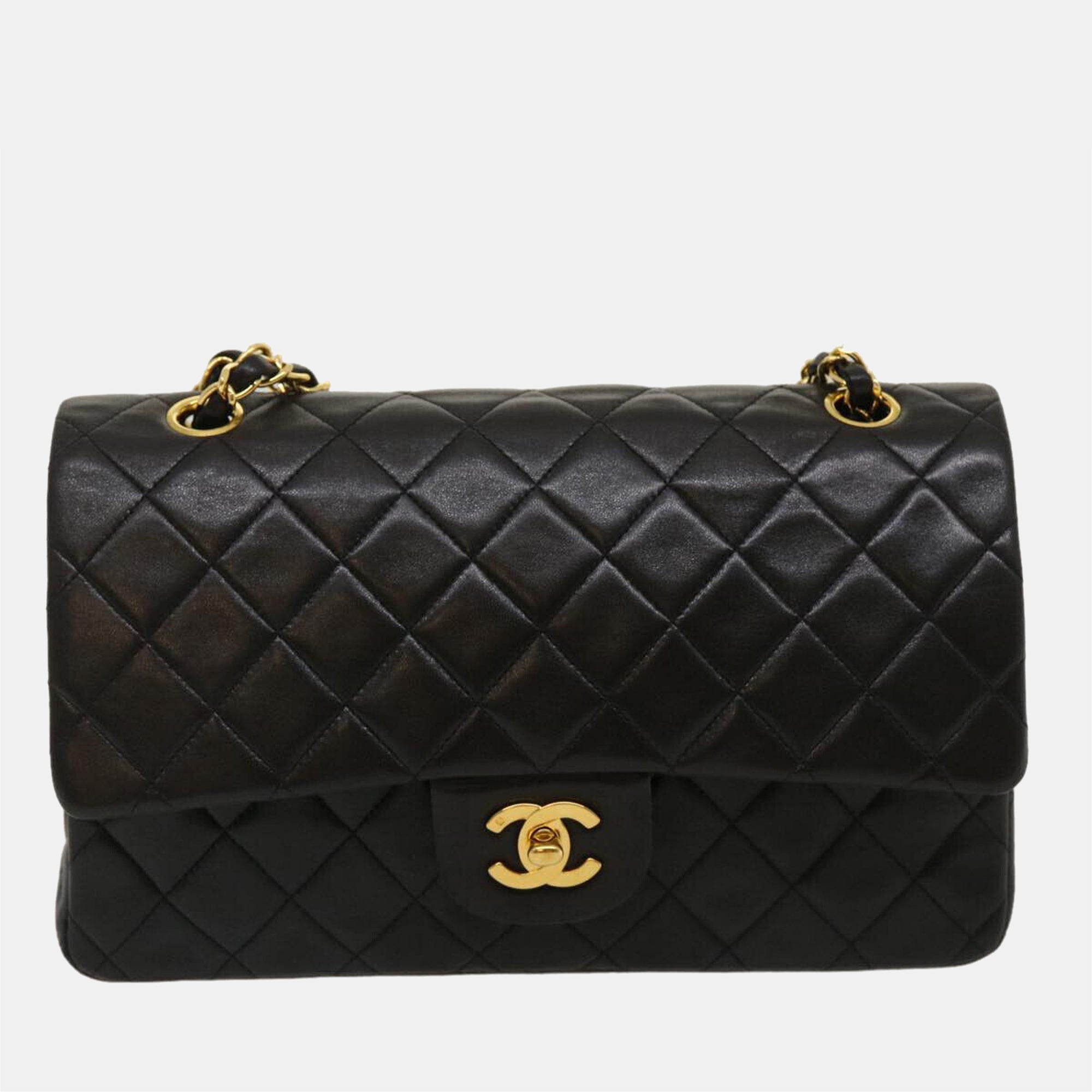 Luxury Black Lambskin Leather Double Flap Shoulder Bag - Classic Designer Handbag for Women | Perfect for Work, Evening Events & Everyday Use