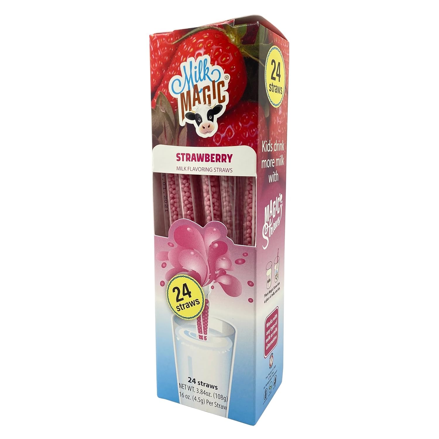 Strawberry Milk Flavoring Straws - Pack of 72 Fun & Tasty Milk Magic Straws for Kids & Adults | Perfect for School Lunches, Parties & Healthy Snacks