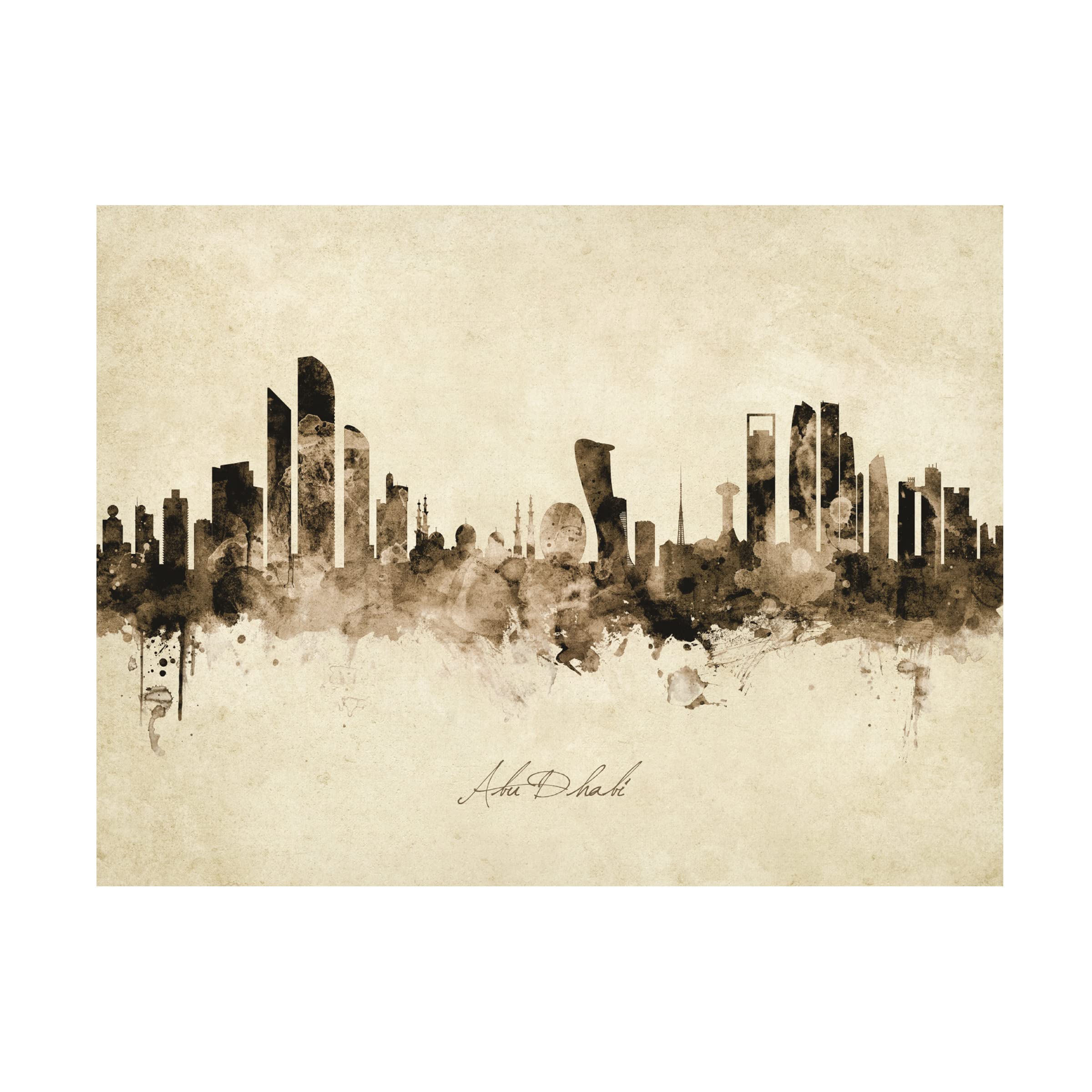 Michael Tompsett Abu Dhabi Skyline Vintage Canvas Art Print - Premium Wall Decor for Living Room, Bedroom & Office | Trademark Fine Art Collection