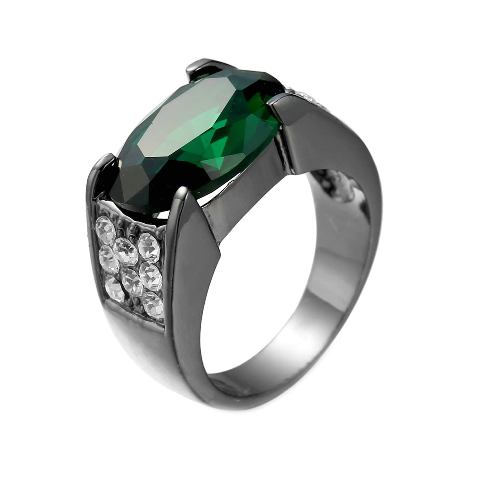 Black Gun Plated Women's Jewelry Engagement Ring - Green Oval Cubic Zirconia Vintage Wide Band Wedding Ring for Her | Perfect for Proposals, Anniversaries & Special Occasions