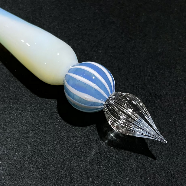 Japanese Glass Dip Pen - Soda Stripe & White Opal Style - Elegant Calligraphy & Writing Tool - Perfect Gift for Writers, Artists & Stationery Lovers (Great for Lettering, Journaling & Creative Projects)