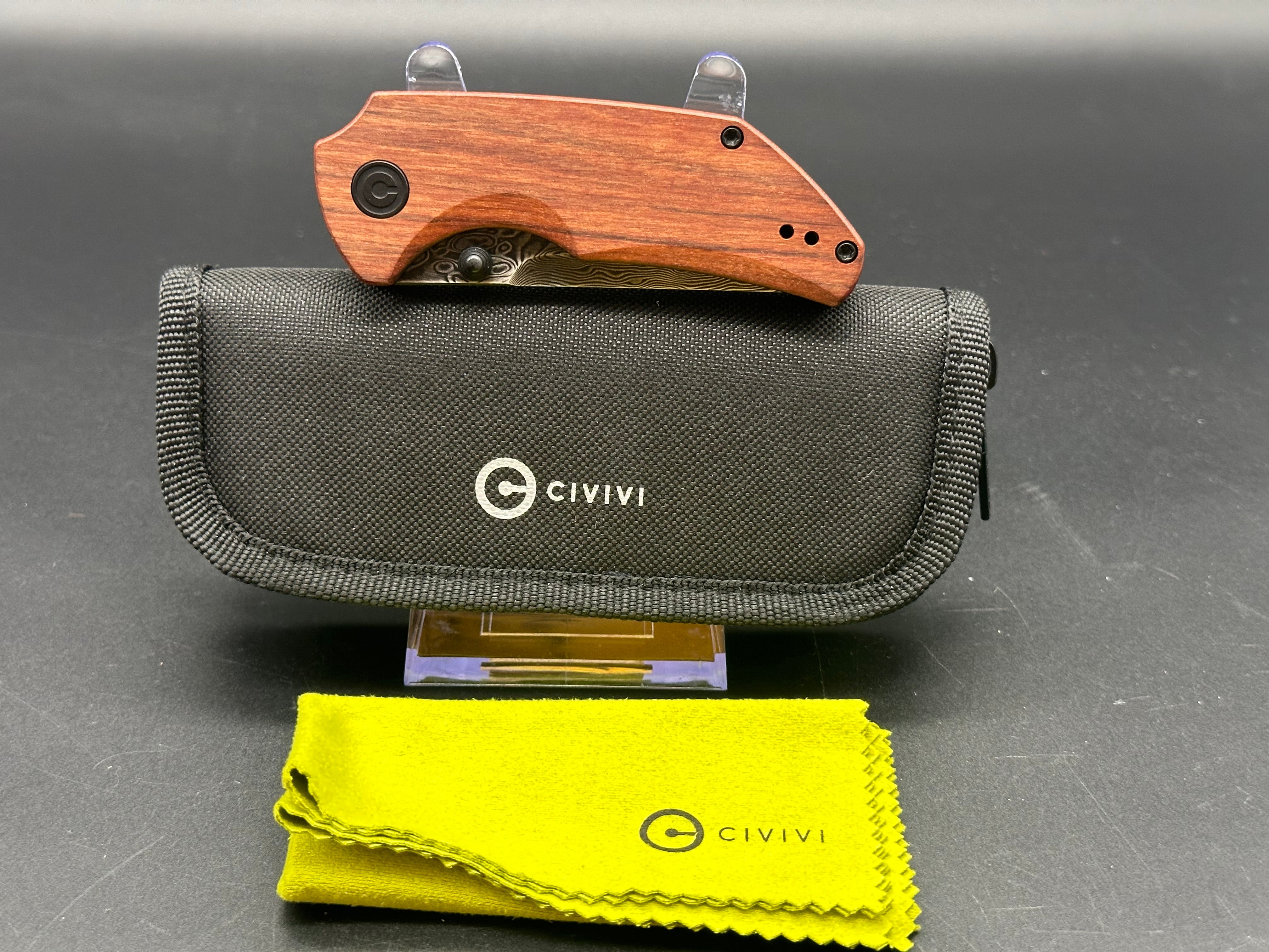 CIVIVI THUG 2 Folding Knife - Damascus Steel Tanto Blade, Cuibourtia Wood Handle, Plain Edge with Black Hand-Rubbed Finish (C20028C DS1) - Perfect for EDC, Camping, Hunting & Outdoor Adventures
