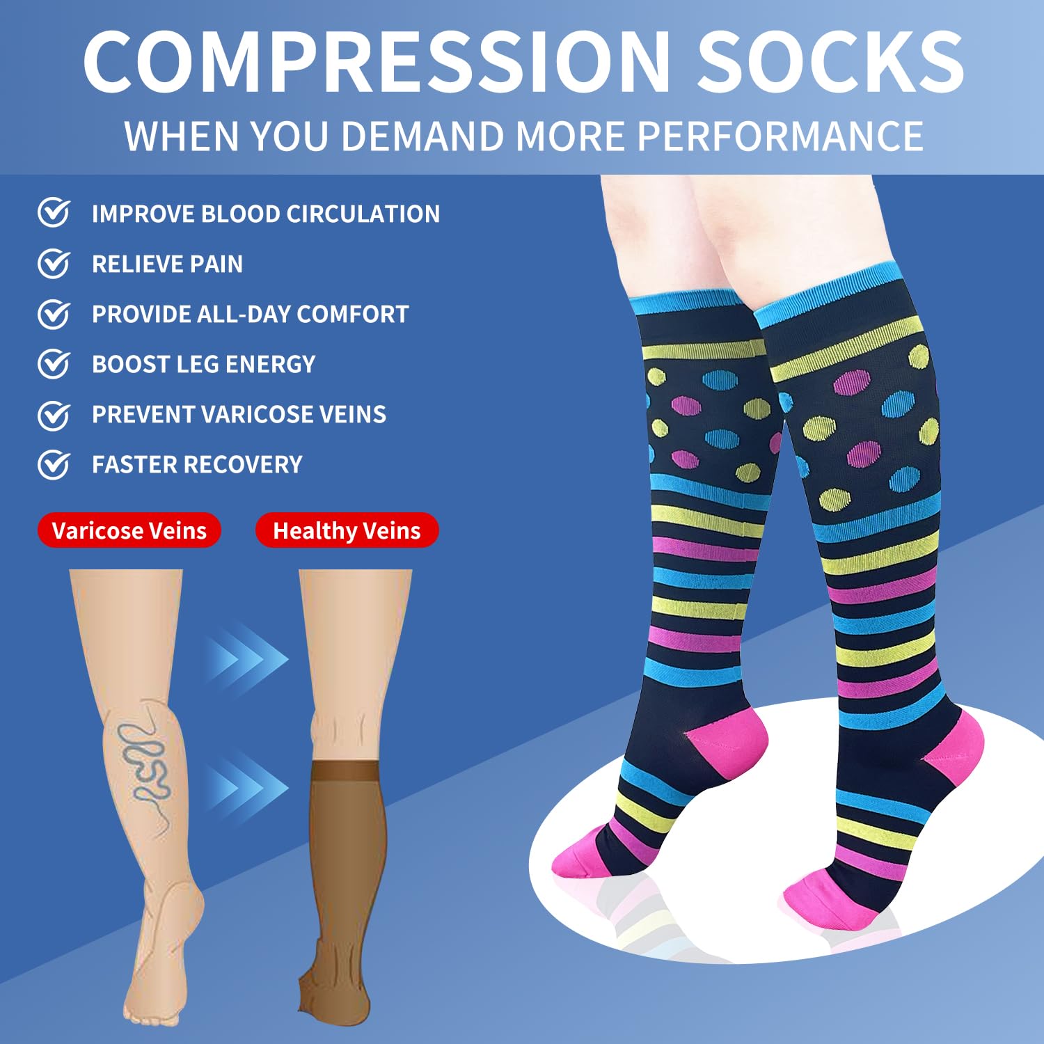 Best 15-20 mmHg Knee High Compression Socks for Women & Men - 3 Pairs Medical Support Stockings for Nurses, Running, Travel & Varicose Vein Relief