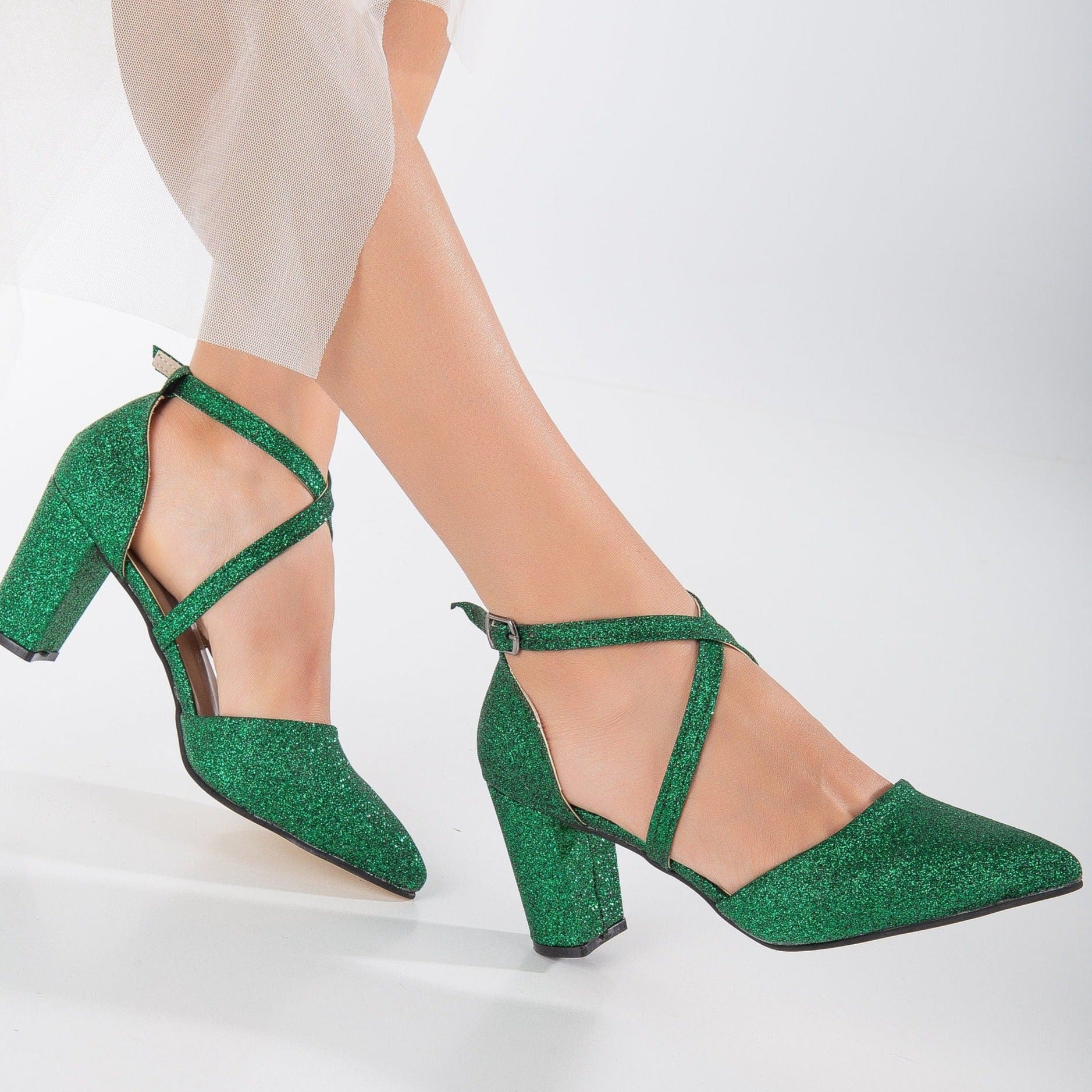 Sina Women's Green Glitter High Heels - Sparkly Party Shoes for Evening Events, Prom, Weddings & Special Occasions