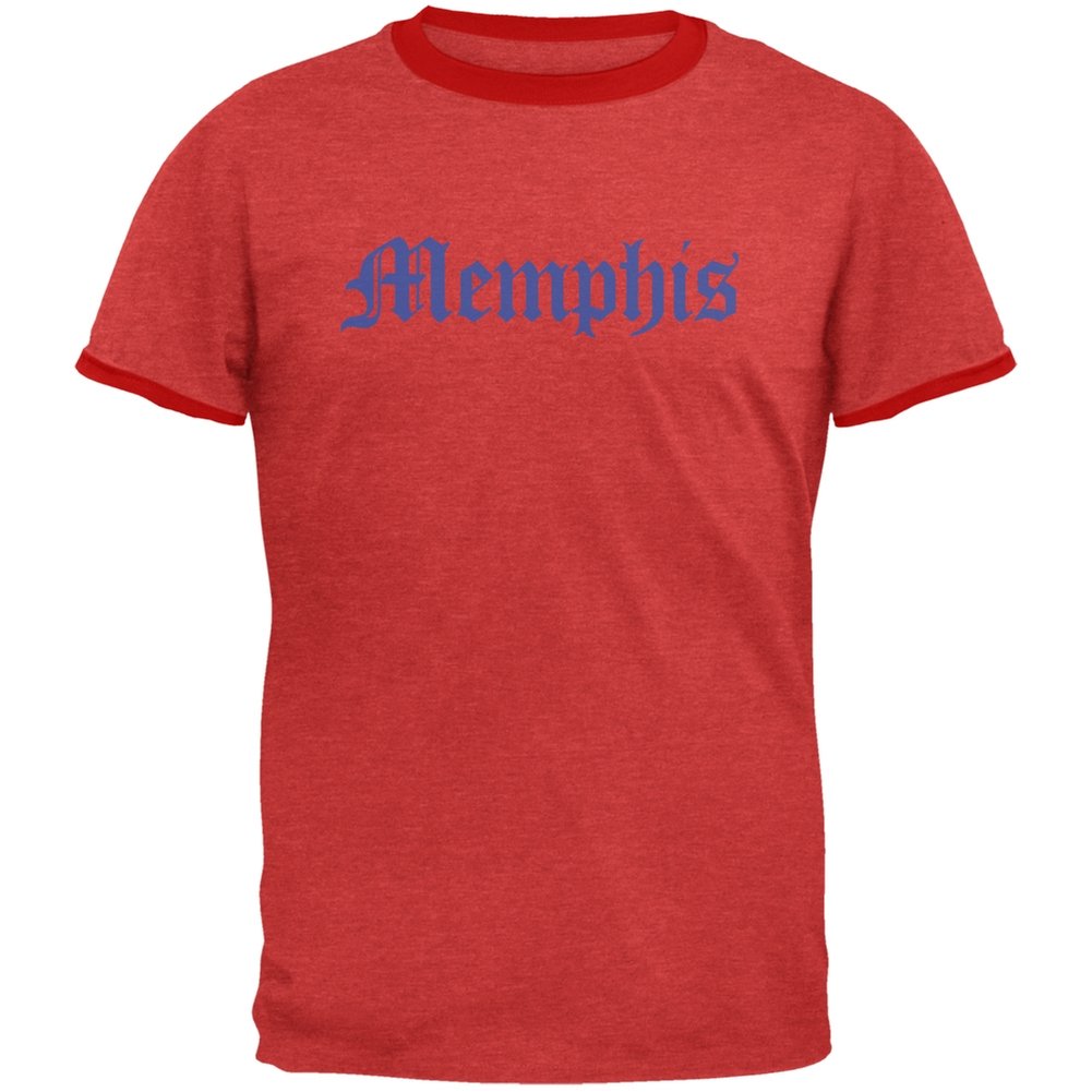 Vintage Old English Memphis Heather Red Men's Ringer T-Shirt for Men - Soft Cotton Retro Graphic Tee - 2XL (Extra Large) - Perfect for Casual Wear, Street Style & Vintage Lovers