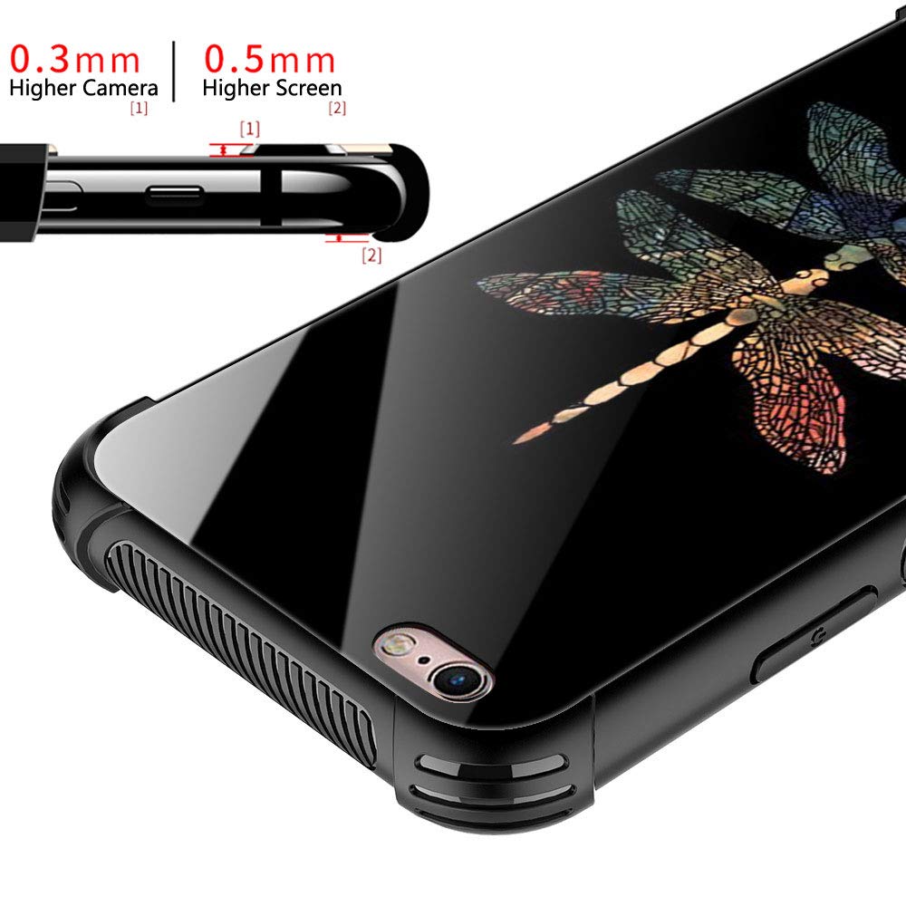 Dragonfly Design Shockproof iPhone 7/8/SE2 Case - Tempered Glass Back & Soft Silicone TPU Protective Cover | Durable Drop Protection for Everyday Use, Travel & Outdoor Activities