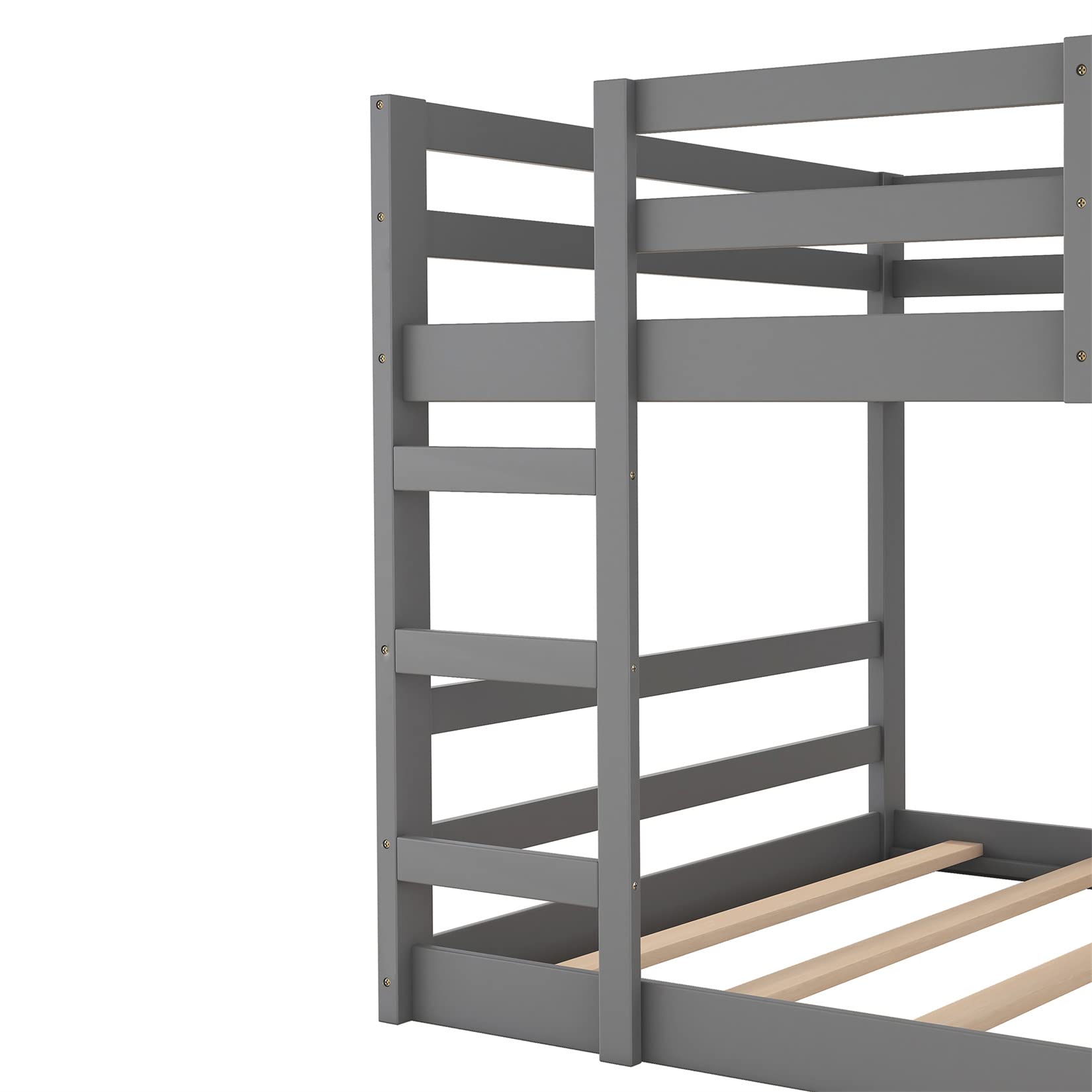 Full Over Full Low Bunk Bed Frame - Sturdy Wood Bunkbed for Kids, Teens & Dorm Rooms - Space-Saving Gray Twin Bunk Beds for Boys & Girls - Perfect for Small Bedrooms, Shared Kids' Rooms & College Dorms