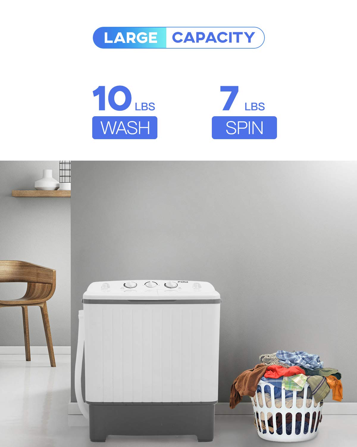 Portable Washing Machine - 10lbs Capacity Mini Twin Tub Washer with Spin Dryer, Compact & Lightweight Laundry Solution for Apartments, Dorms, Camping & RV - Perfect for Small Spaces & Travel