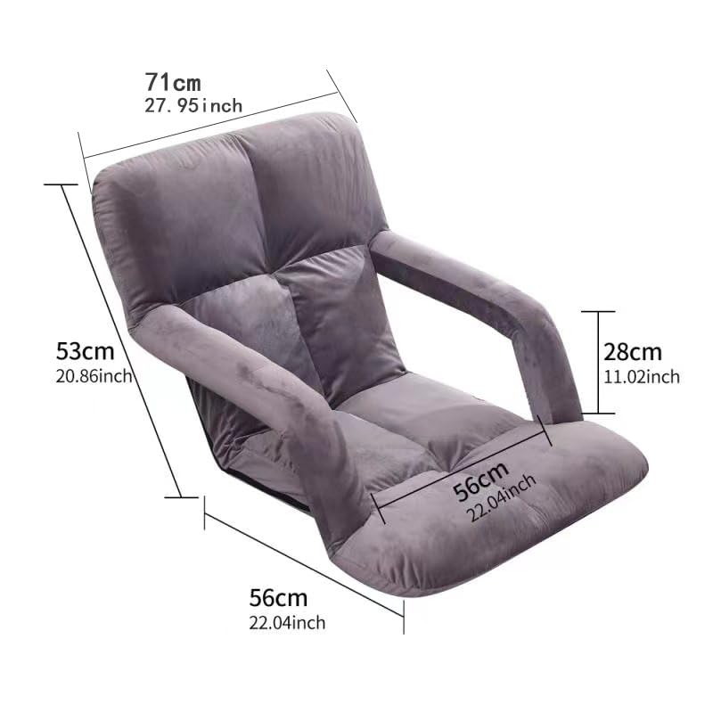 WoodShine Adjustable 6-Position Padded Floor Chair with Arms - Foldable Floor Seating for Gaming, Meditation & Reading - Ergonomic Back Support - 43