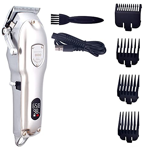 Professional Rechargeable Electric Hair Clipper & Beard Trimmer for Men - Low Noise Hair Cutting Machine with P93138-Silver-Box - Perfect for Home Barbering, Grooming, and Travel Use