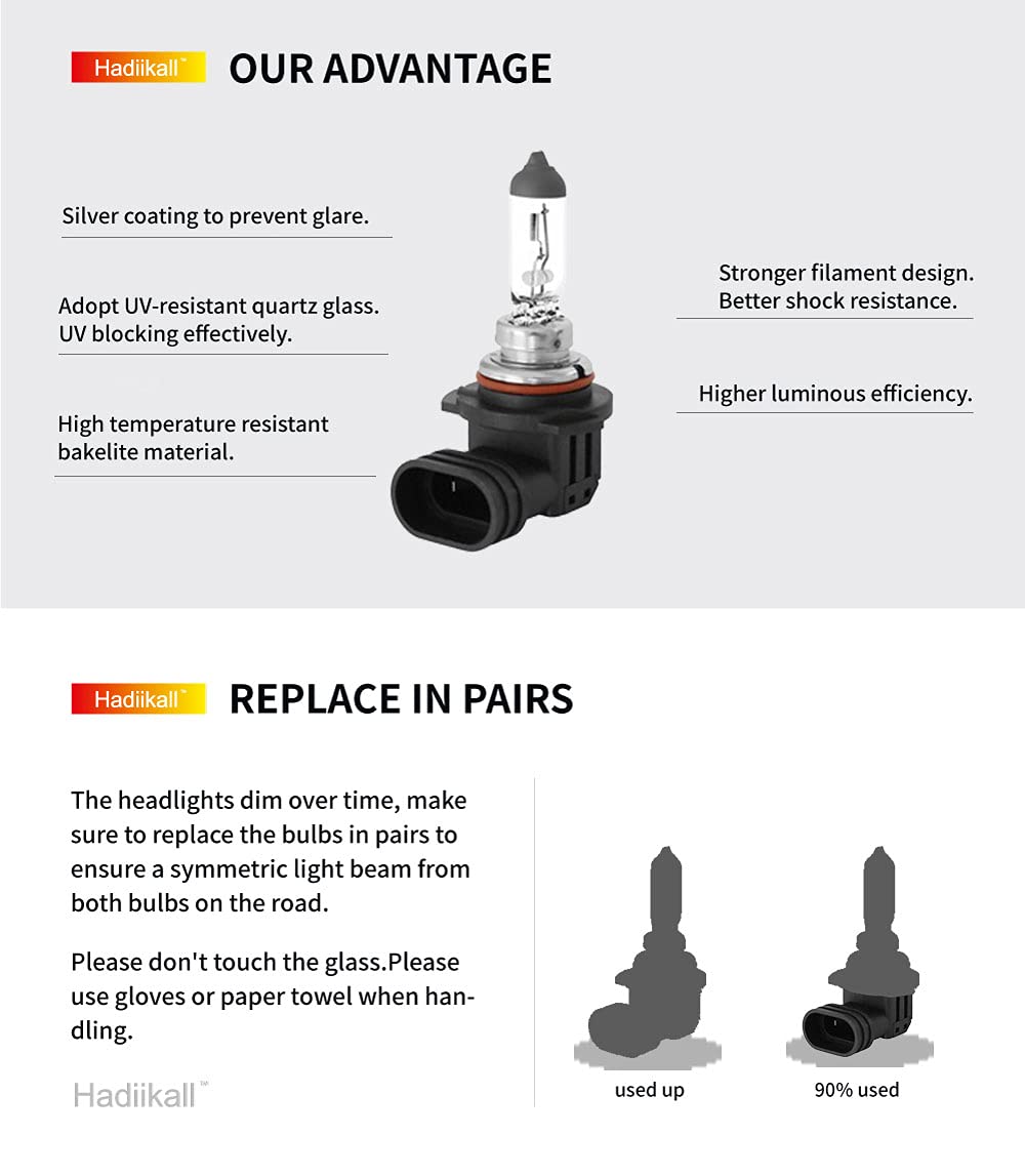 9006 HB4 Halogen Headlight Bulbs - 2 Pack Low Beam & Fog Light Replacement - 12V 51W High Performance Bulbs with 150% Brighter Light - Perfect for Cars, Trucks & SUVs - Ideal for Night Driving & Foggy Conditions