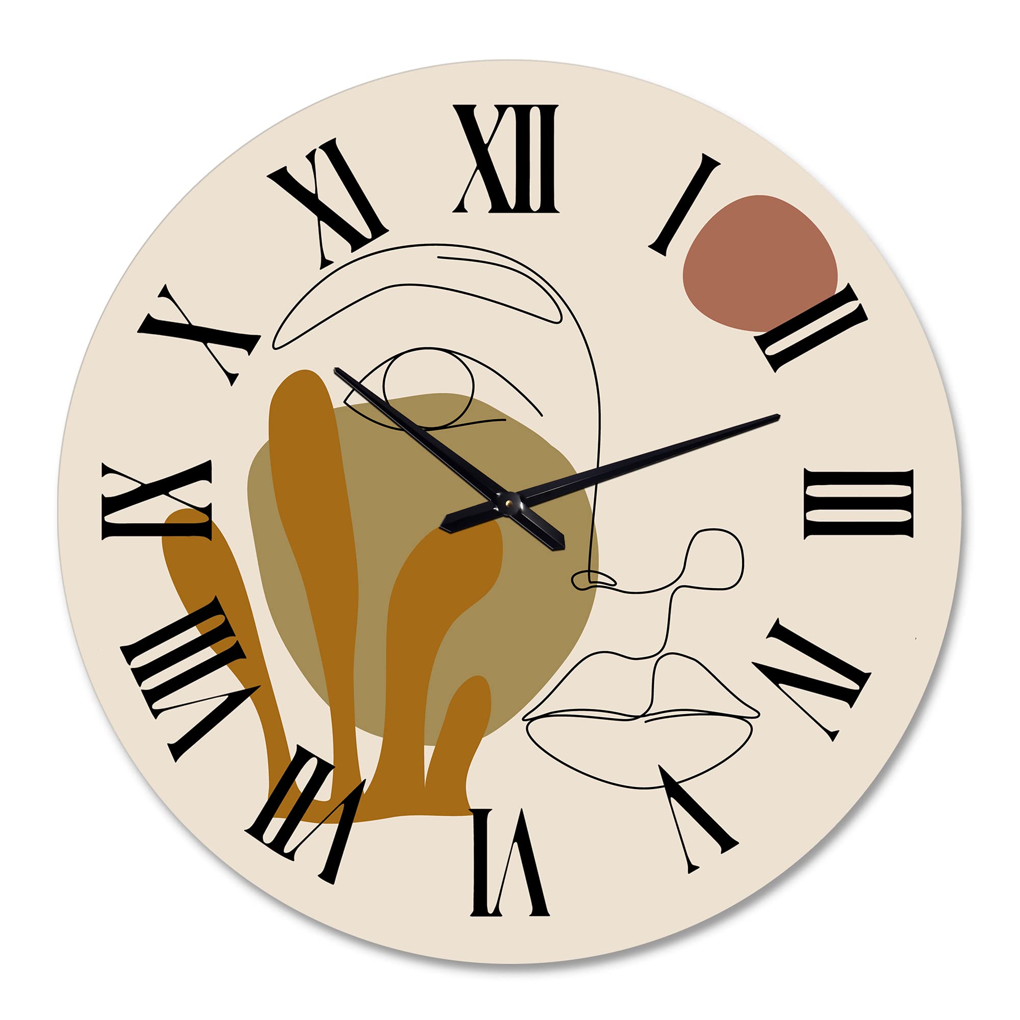 Abstract One Line Art Wall Clock - Modern Terracotta Woman Portrait Large Fractal Design for Kitchen, Living Room & Office Decor | Silent Non-Ticking Home & Office Wall Clock