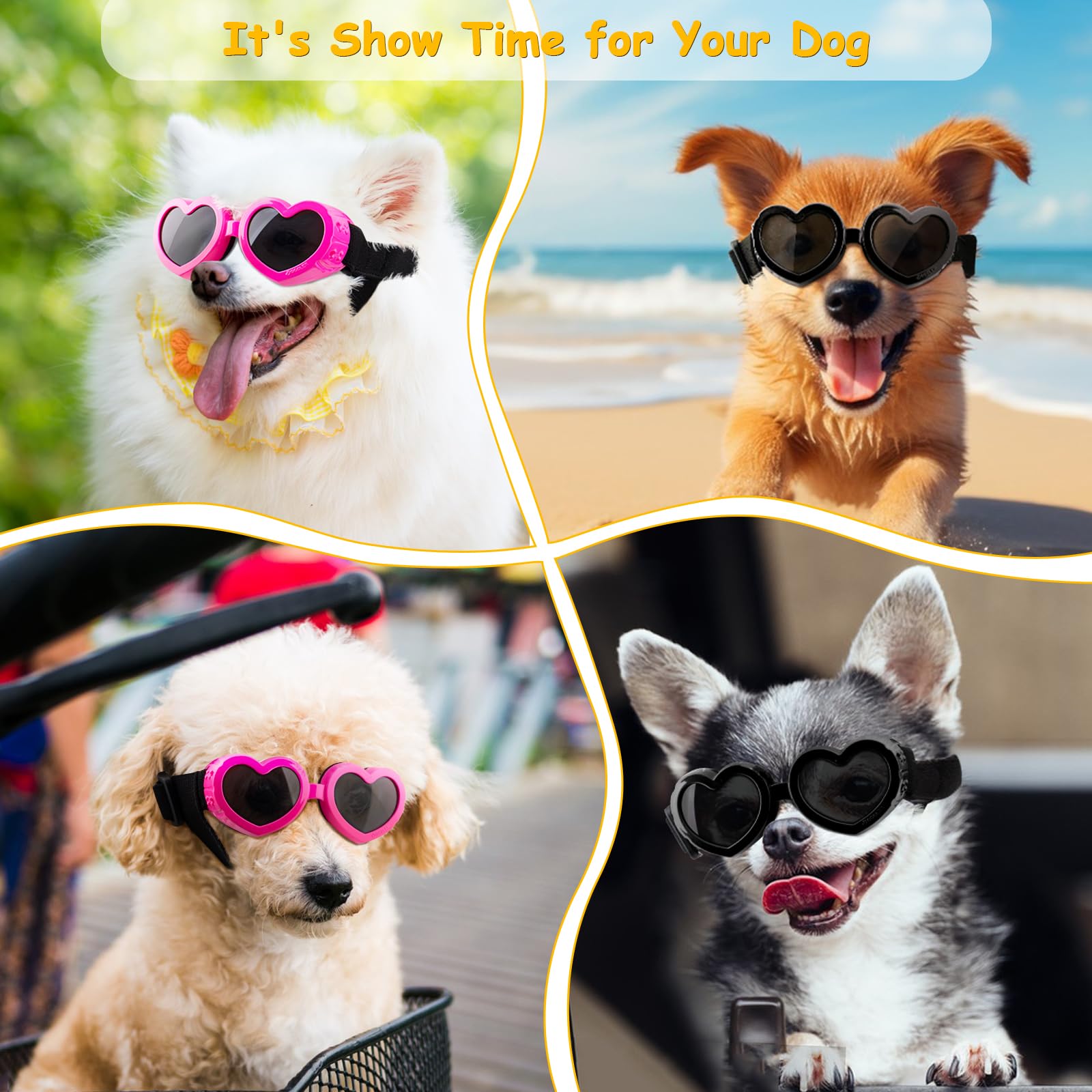 UV Protection Dog Sunglasses for Small Breeds - Anti-Fog, Windproof & Dustproof Pet Goggles - Adjustable Puppy Sunglasses for Motorcycle Riding, Driving, Snow Sports & Outdoor Adventures (Black)
