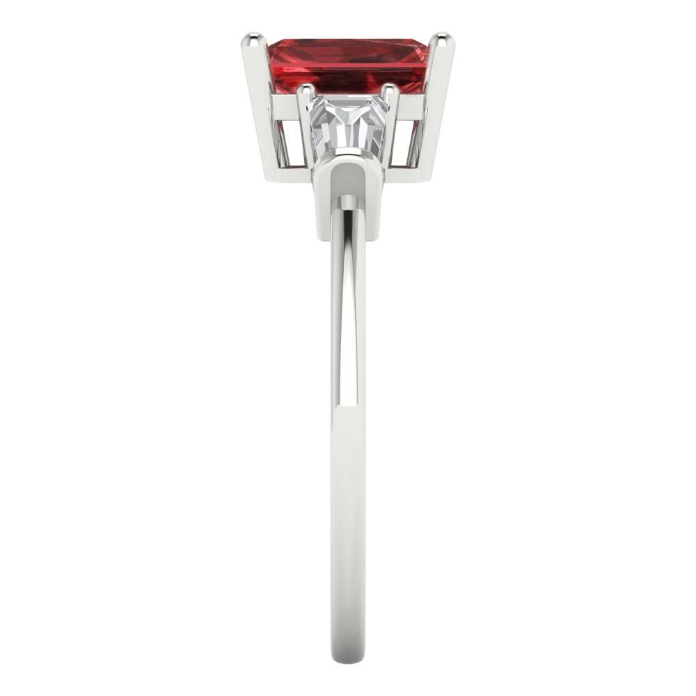 2.0 Carat Emerald Cut 3-Stone Solitaire Natural Garnet Engagement Ring in 14K White Gold - Perfect for Anniversary, Bridal & Wedding Jewelry Gifts