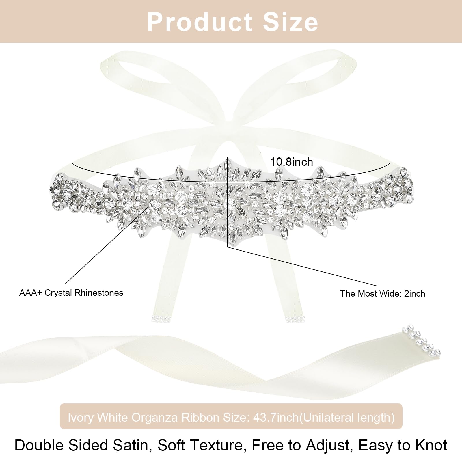 Handmade Rhinestone Bridal Belt for Wedding Dresses - Sparkly Crystal Waistband with Satin Ribbon - Perfect for Bridal Gowns, Evening Dresses & Special Occasions