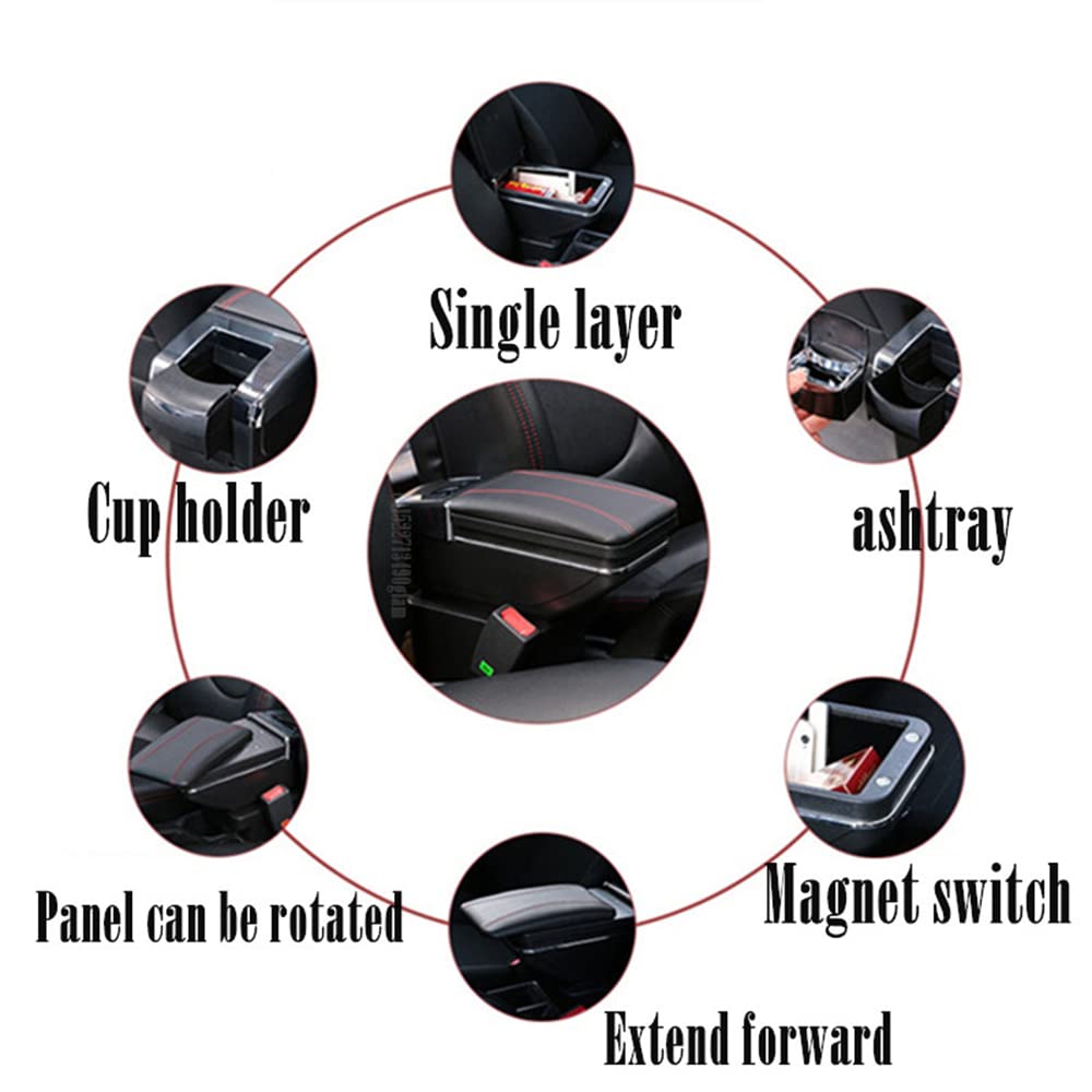 Ford Ecosport 2013-2017 Leather Armrest Box - Car Center Console Storage for Comfort