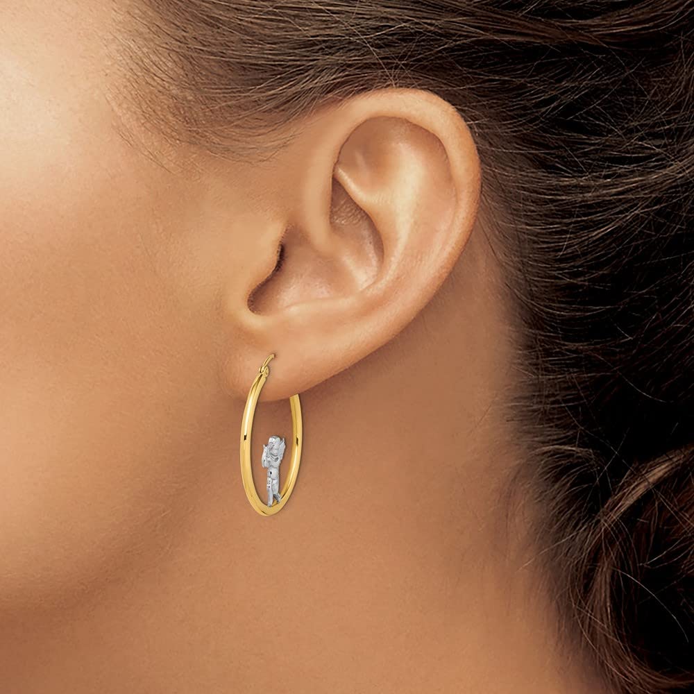 14K Solid Yellow Gold Guardian Angel Hoop Earrings for Women - Round Medium Size Hoops for Everyday Wear, Gift Giving & Special Occasions