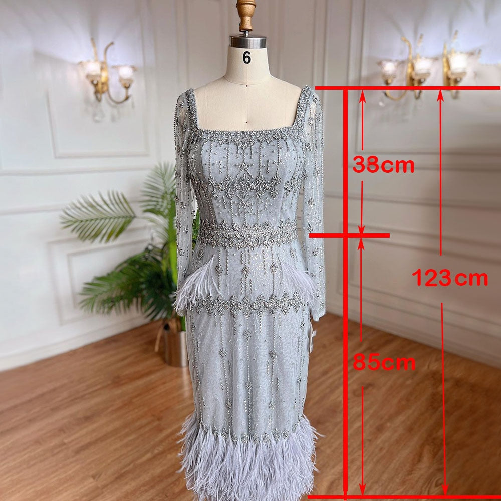 Elegant Grey Mermaid Evening Dress with Beading & Feather Details - Sexy High-Leg Split Formal Gown for Women | Perfect for Prom, Cocktail Parties & Special Occasions