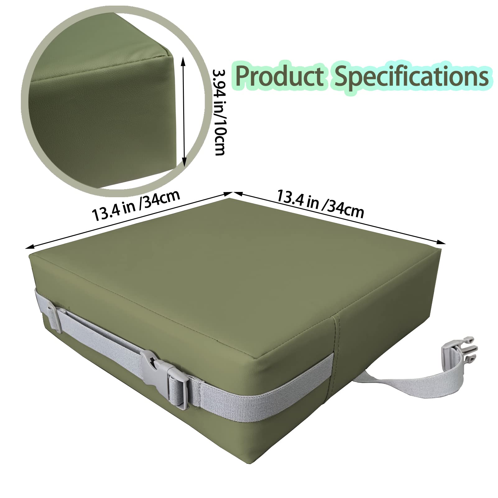 Toddler Booster Seat for Dining Table - 2 Elastic Seat Belts, Soft PU Leather, Waterproof & Wrinkle-Resistant - Detachable Non-Slip Base - Green - Perfect for Home, Restaurant & Travel Use