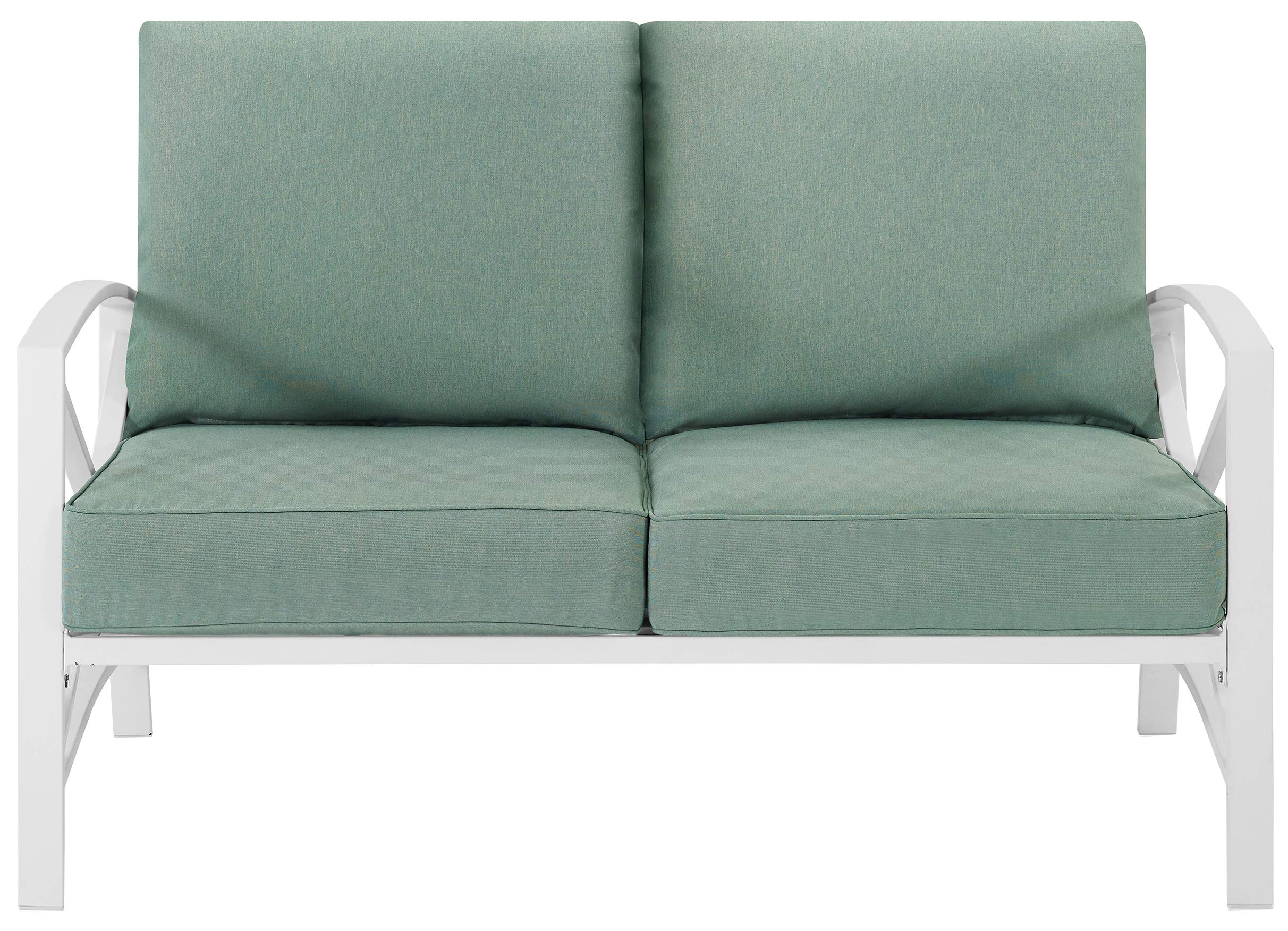 Crosley Furniture Kaplan Outdoor Loveseat - 2-Person Patio Couch for Porch, Deck, Backyard & Balcony - White with Mist Cushions - Perfect for Relaxing, Entertaining & Outdoor Lounging