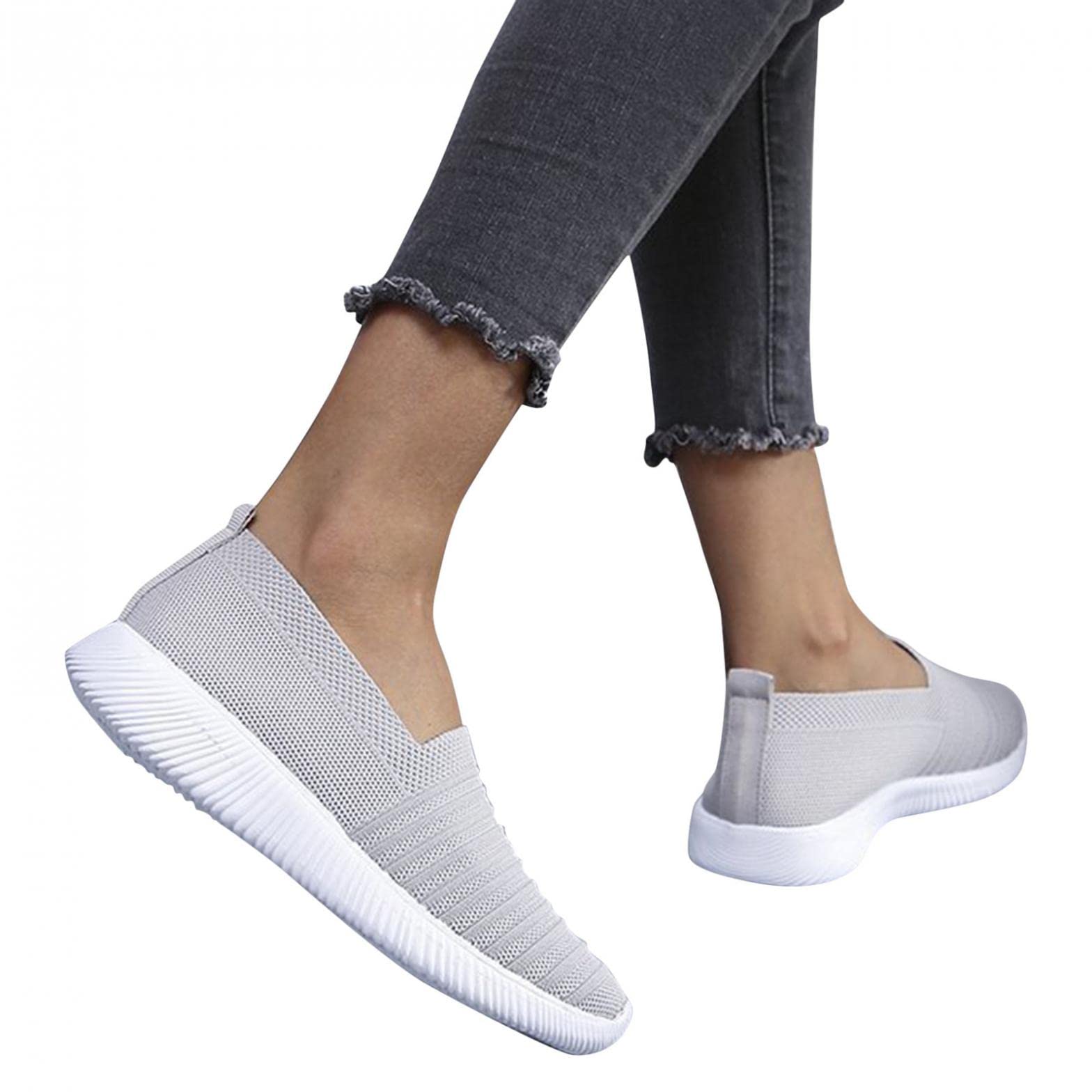 Women's Slip-On Sneakers Size 7 - Breathable Fashion Walking Shoes for Women | Trendy Sport Loafers for Casual Wear, Gym & Travel