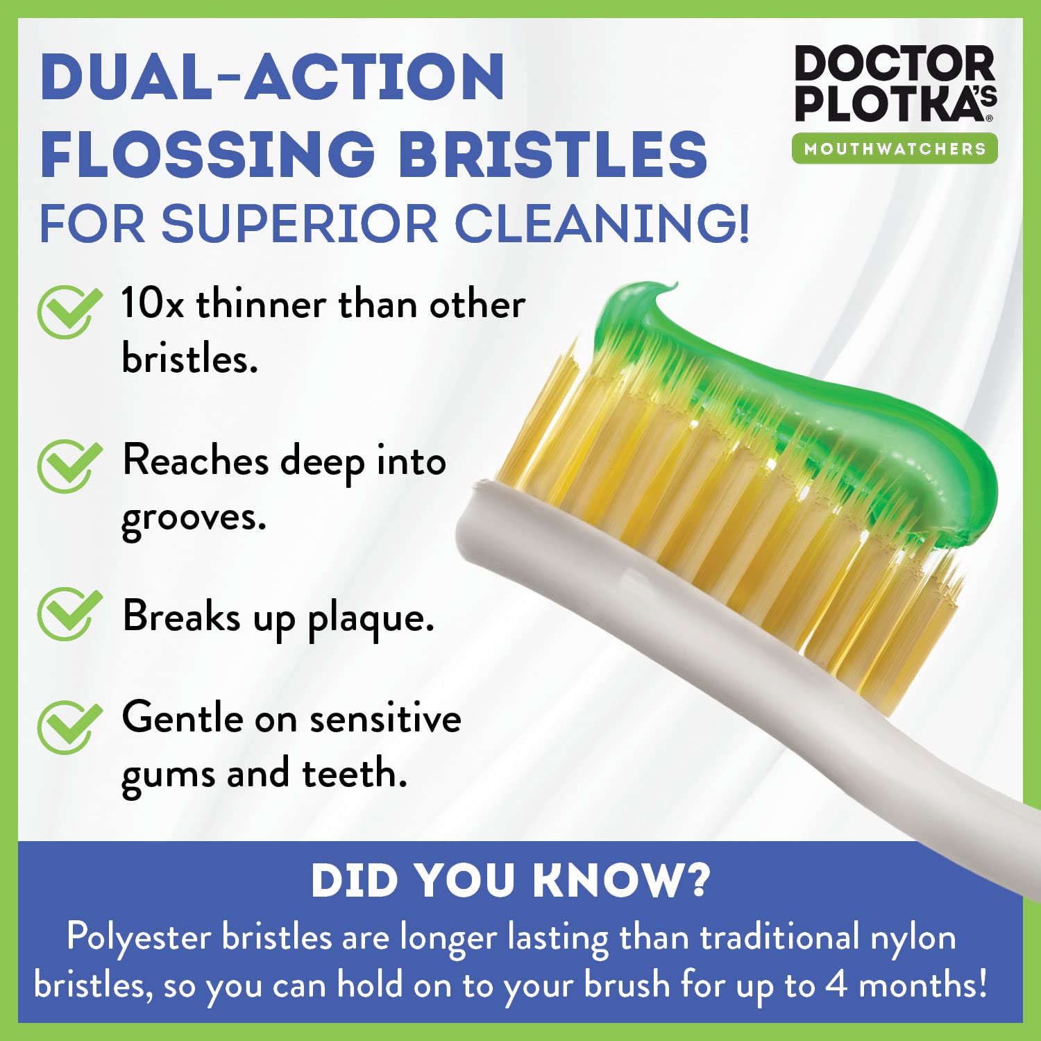 MOUTHWATCHERS Soft Flossing Toothbrush 2-Pack - Ultra Clean Manual Soft Bristle Toothbrush for Adults & Sensitive Teeth - Dentist Designed by Dr. Plotka - Perfect for Travel, Home & Office Use