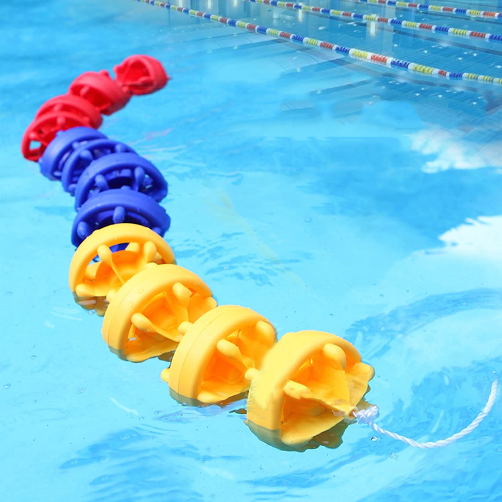 **Inground Pool Safety Rope with Floating Dividers - 3m (9.9ft) Lightweight Hollow Boundary Cord with Hooks (Yellow, Blue, Red) - Perfect for Swimming Pool Deep Water Separation & Kids Safety**