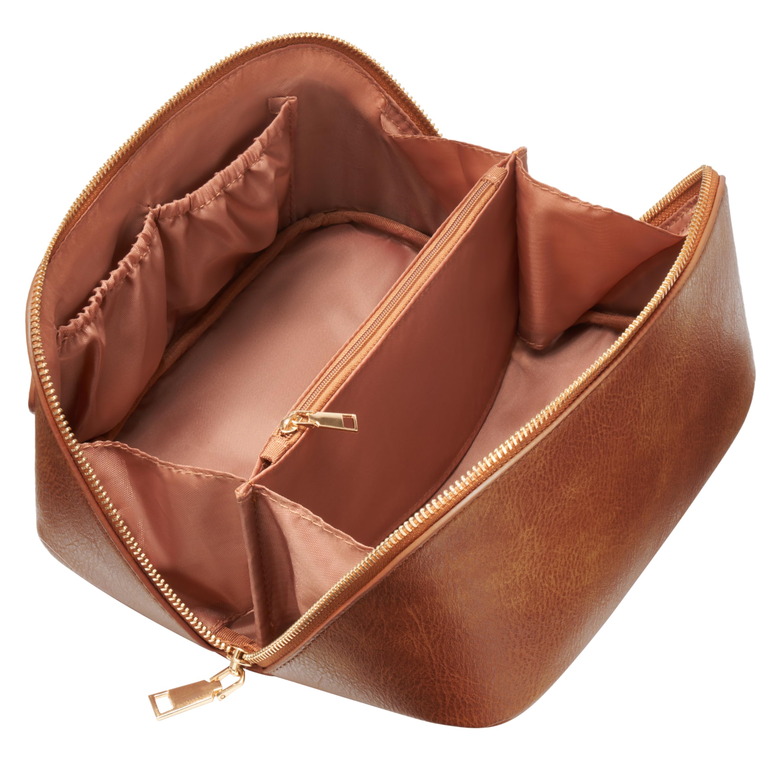 Yarnic Brown Travel Cosmetic Bag - Large PU Leather Makeup Organizer for Women | Perfect for Vacation & Daily Use