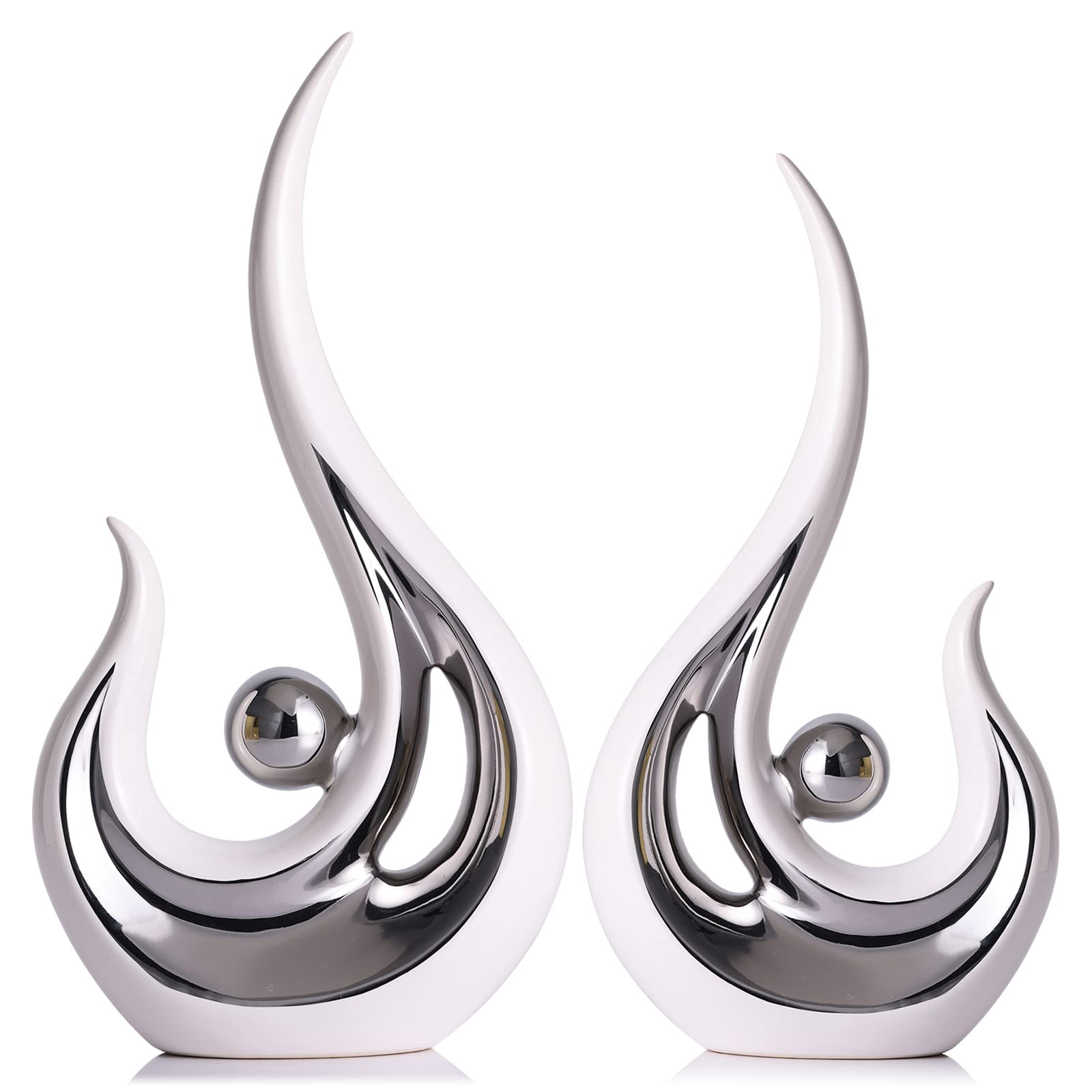 Modern Abstract Art Home Decor Accent - Contemporary Ceramic Sculpture & Silver Knick Knack for Coffee Table, TV Stand, Dining Room Centerpiece - Perfect for Living Room, Office & Modern Interior Design