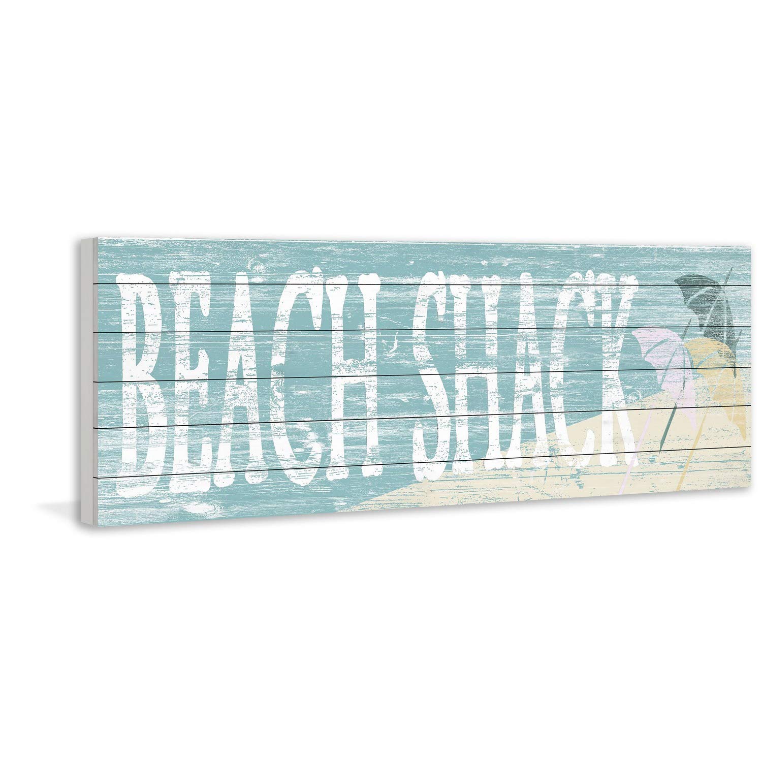 Handmade Beach Shack Painting Print on White Wood 60x20 - Coastal Wall Art Decor for Living Room, Bedroom & Office - Marmont Hill