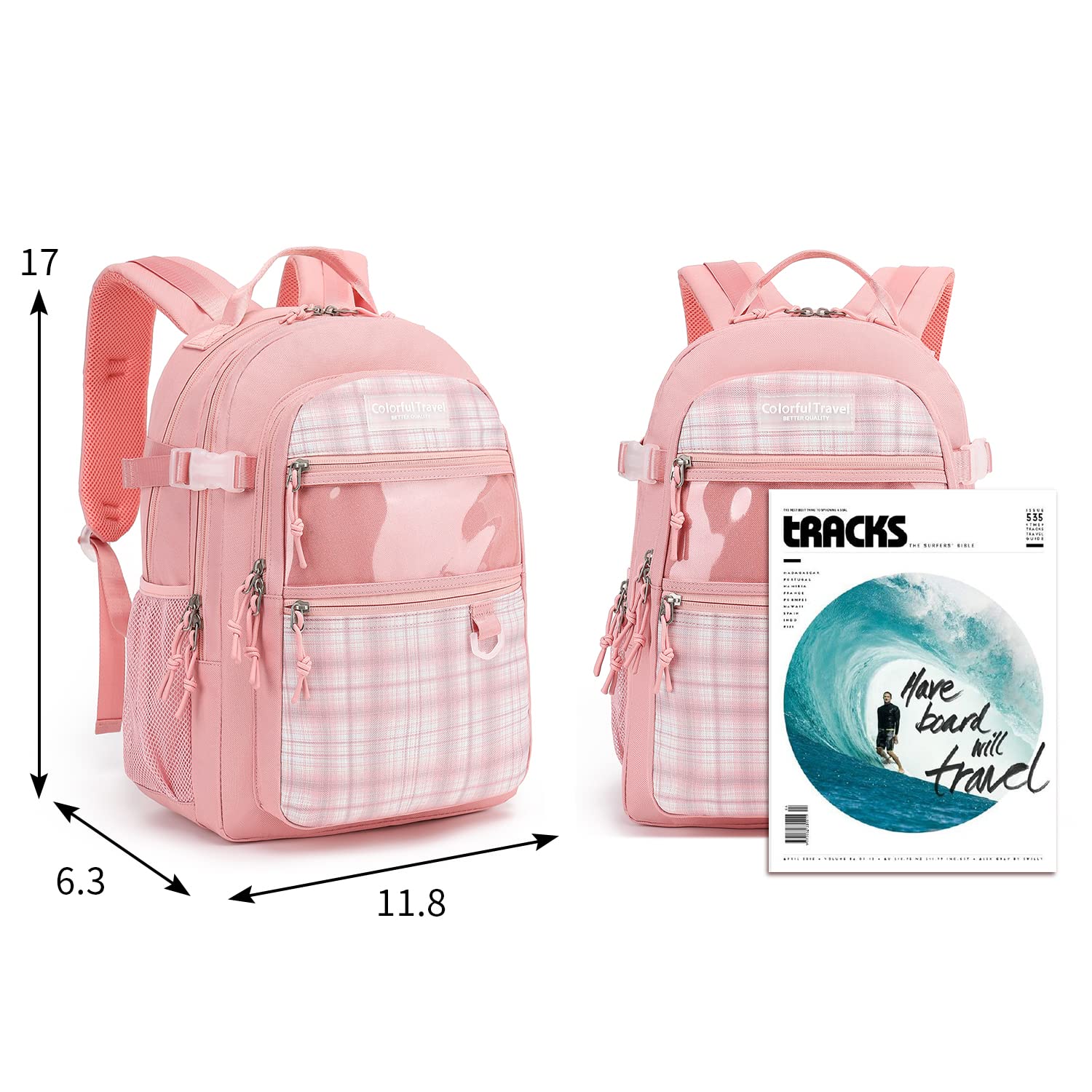 Kalesi Anti-Theft Laptop Backpack for School, College & Work - 15.6 Inch Large Travel Bookbag for Men, Women & Teens (Light Pink) - Perfect for Daily Commute, Business Trips & Campus Life