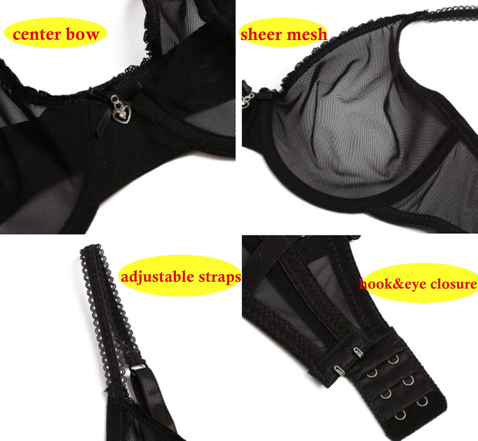 Sheer See Through Bras and Panties Set - Unlined Mesh Lingerie for Women Plus Size | Comfortable Sexy Underwear for Date Night & Boudoir Photography