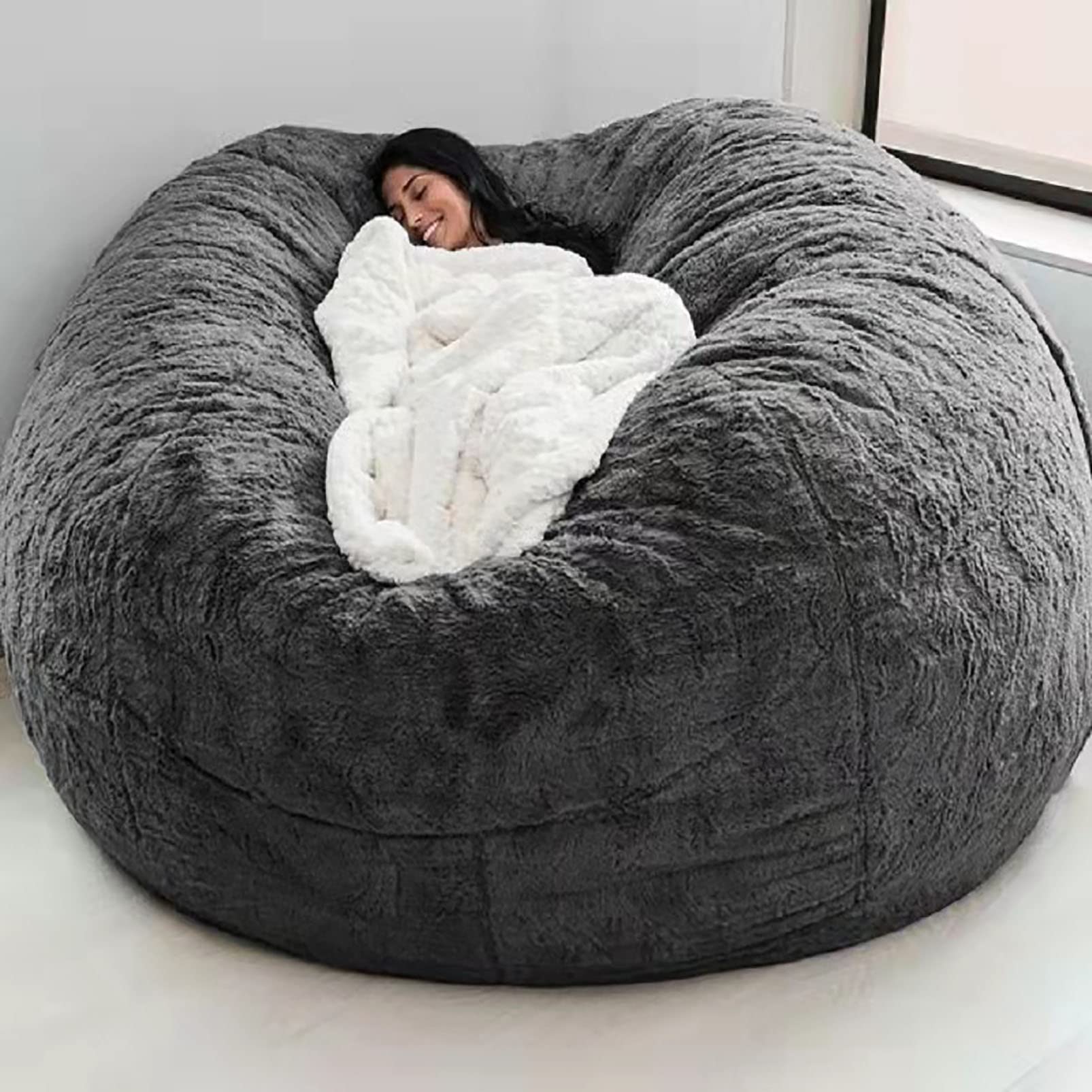7FT Oversized Bean Bag Chair Cover - Soft Washable Microfiber Adult Beanbag Chair Replacement - PV Velvet Lazy Sofa Bed Cover (No Filler Included) - Perfect for Living Rooms, Dorms & Outdoor Lounging