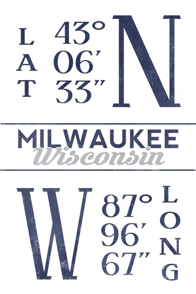Milwaukee Wisconsin Latitude Longitude Blue Metal Art - 16x24 Gallery Quality Aluminum Wall Decor for Home, Office & Gifts