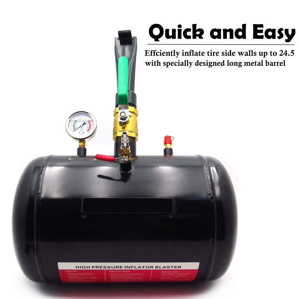 5 Gallon Air Tire Bead Seater Blaster Tool - Heavy Duty 145PSI Bead Seating Inflator for Truck, ATV, Tractor & Off-Road Vehicles - Fast Tire Repair for Emergency Roadside & Workshop Use (Black)