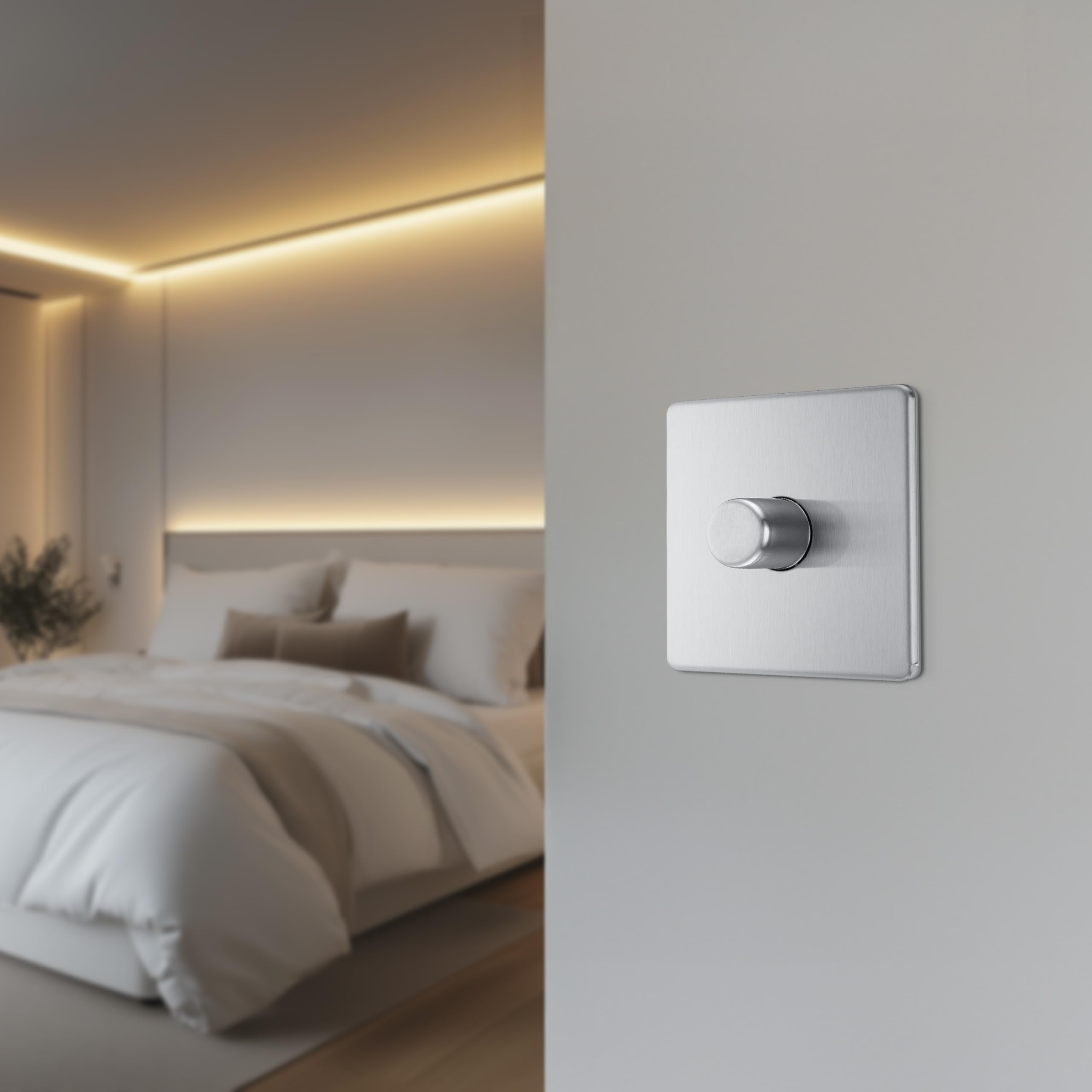 BG Electrical Smart Single Wall Dimmer Switch - 2 Way Screwless Design with Premium Flatplate in Brushed Steel Finish (200W, Model FBS81) - Perfect for Modern Home Lighting Control in Living Rooms & Bedrooms