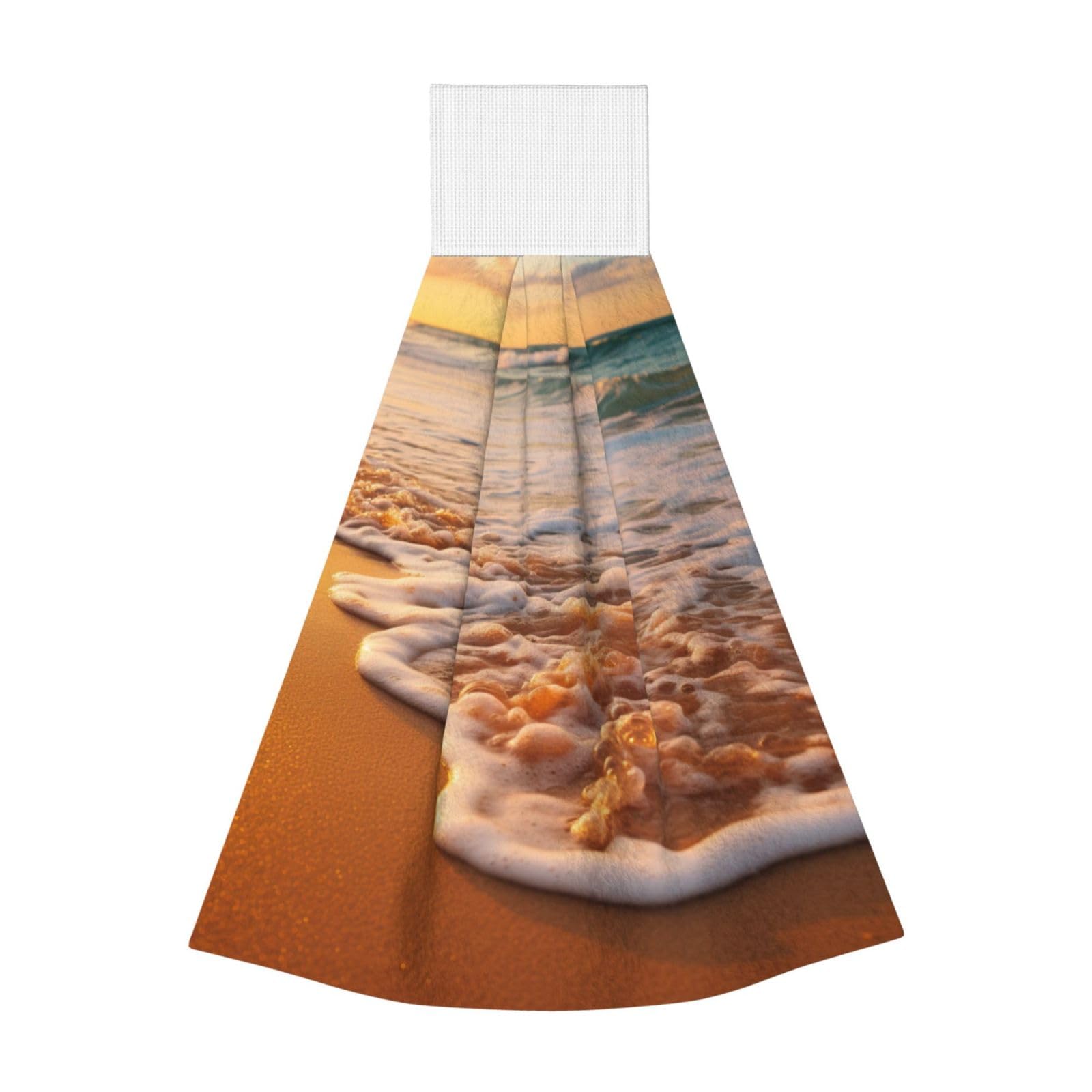 Ocean Sunset Hanging Kitchen Towel Set - Soft Coral Velvet Hand Towels with Loops for Bathroom, Dish Wiping & Kitchen Use - Absorbent Washcloths for Dishes, Hands & Face - Perfect for Home, RV & Beach House Decor