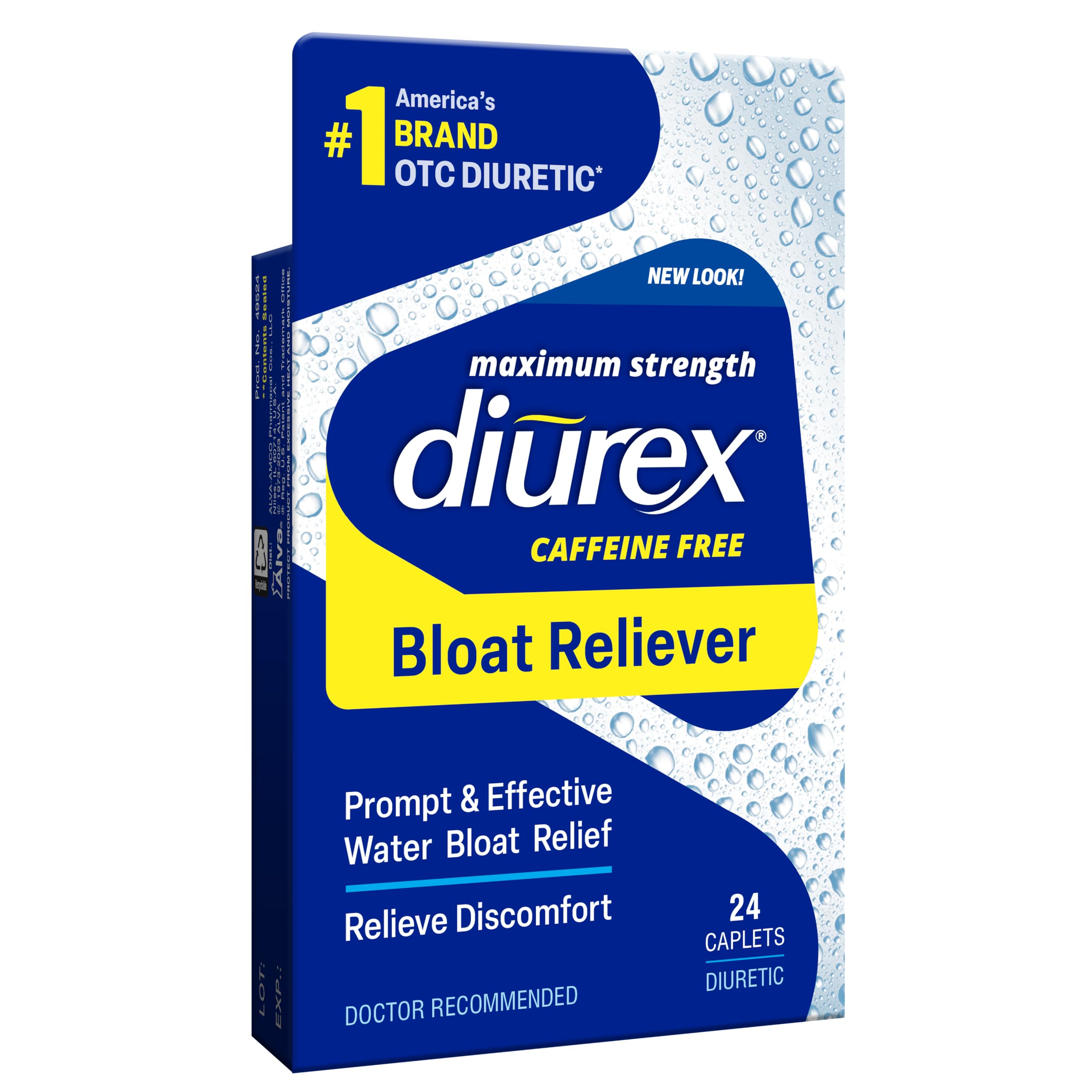 Diurex Max Water Pills - Maximum Strength Caffeine Free Diuretic for Water Retention Relief - 24 Count - Reduce Bloating & Swelling for Comfortable Daily Activities