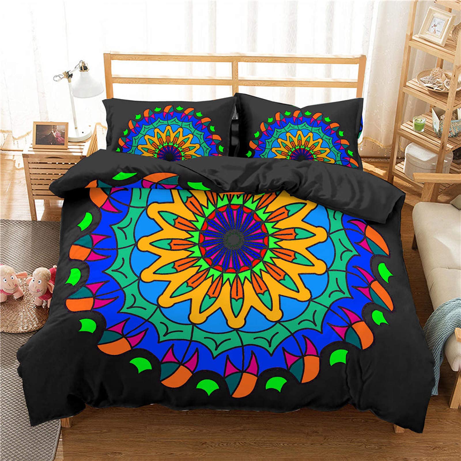 SHOUJIQQ 4-Piece Christmas Bedding Set - Gold Deer Print Duvet Cover & Pillowcases for Twin/Queen/King Size Beds | Holiday Home Decor & Cozy Winter Bedroom Upgrade (US Queen 228x228cm) | Perfect for Christmas Gifts, Guest Rooms & Festive Home Styling