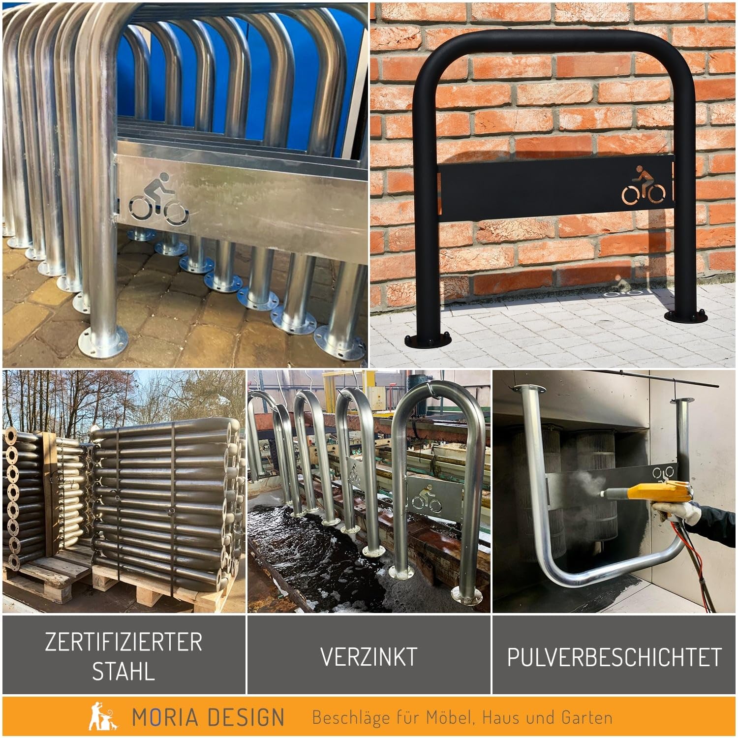 MORIA DESIGN 80 x 80 cm Heavy Duty Bike Stand for 2 Bicycles - Stable Floor Parking Rack for E-Bike, Mountain Bike & Road Bike - Galvanized Powder Coated Steel - Perfect for Garage, Apartment & Outdoor Storage