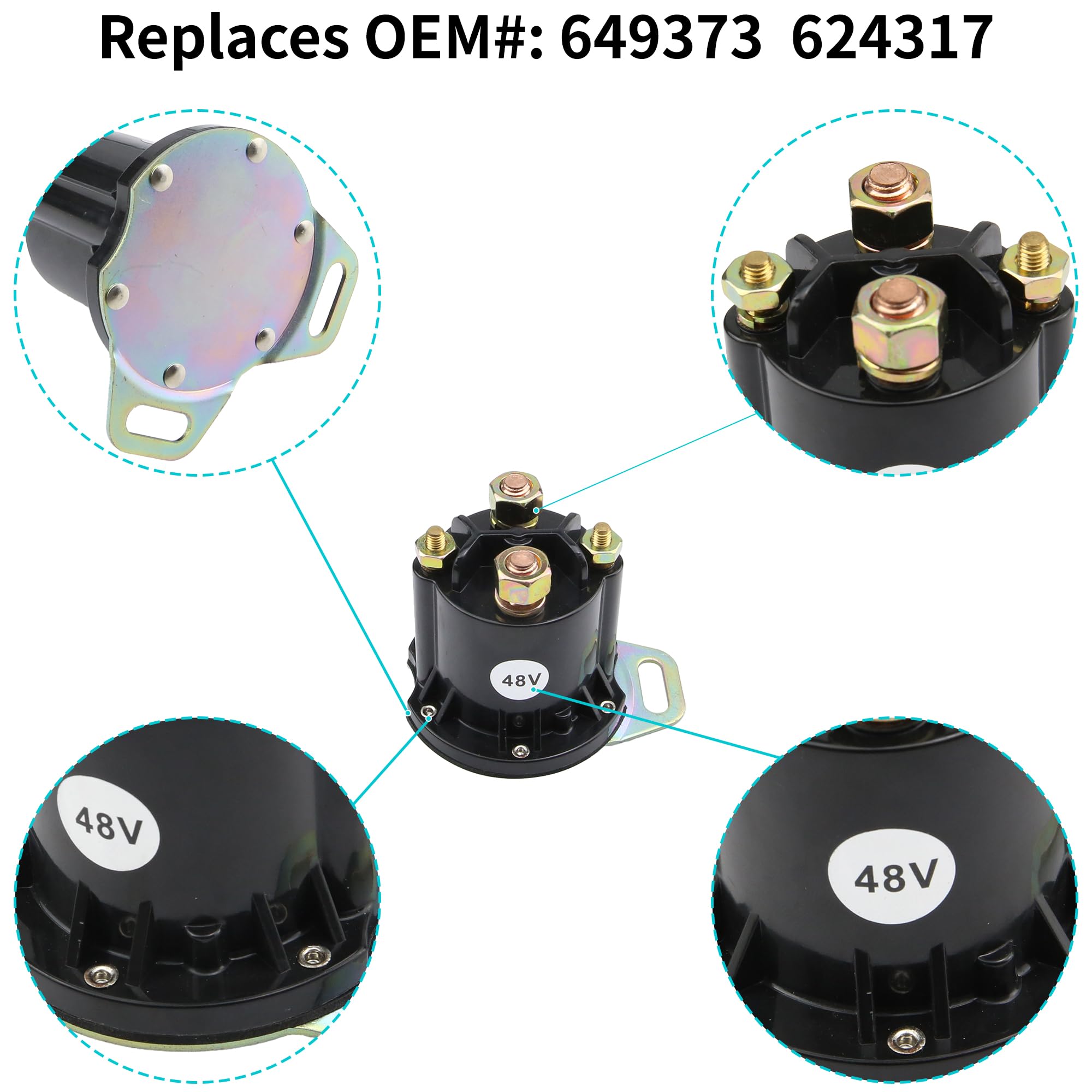 WHITE HAND 48V 150A Golf Cart Solenoid 4 Terminal for EZGO RXV Electric - Replacement for OEM# 624317 649373 - Perfect for Golf Cart Maintenance & Upgrades