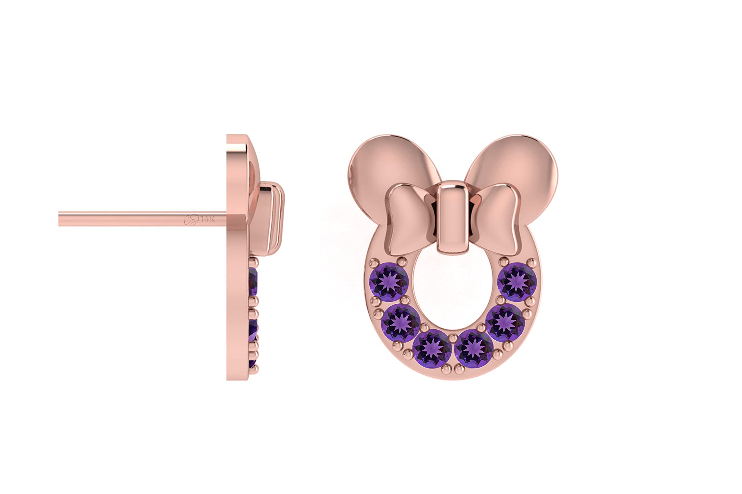 Disney Mickey Mouse Stud Earrings for Women & Girls - 14K Rose Gold Gemstone Birthstone Jewelry - Perfect for Birthdays, Gifts & Everyday Wear