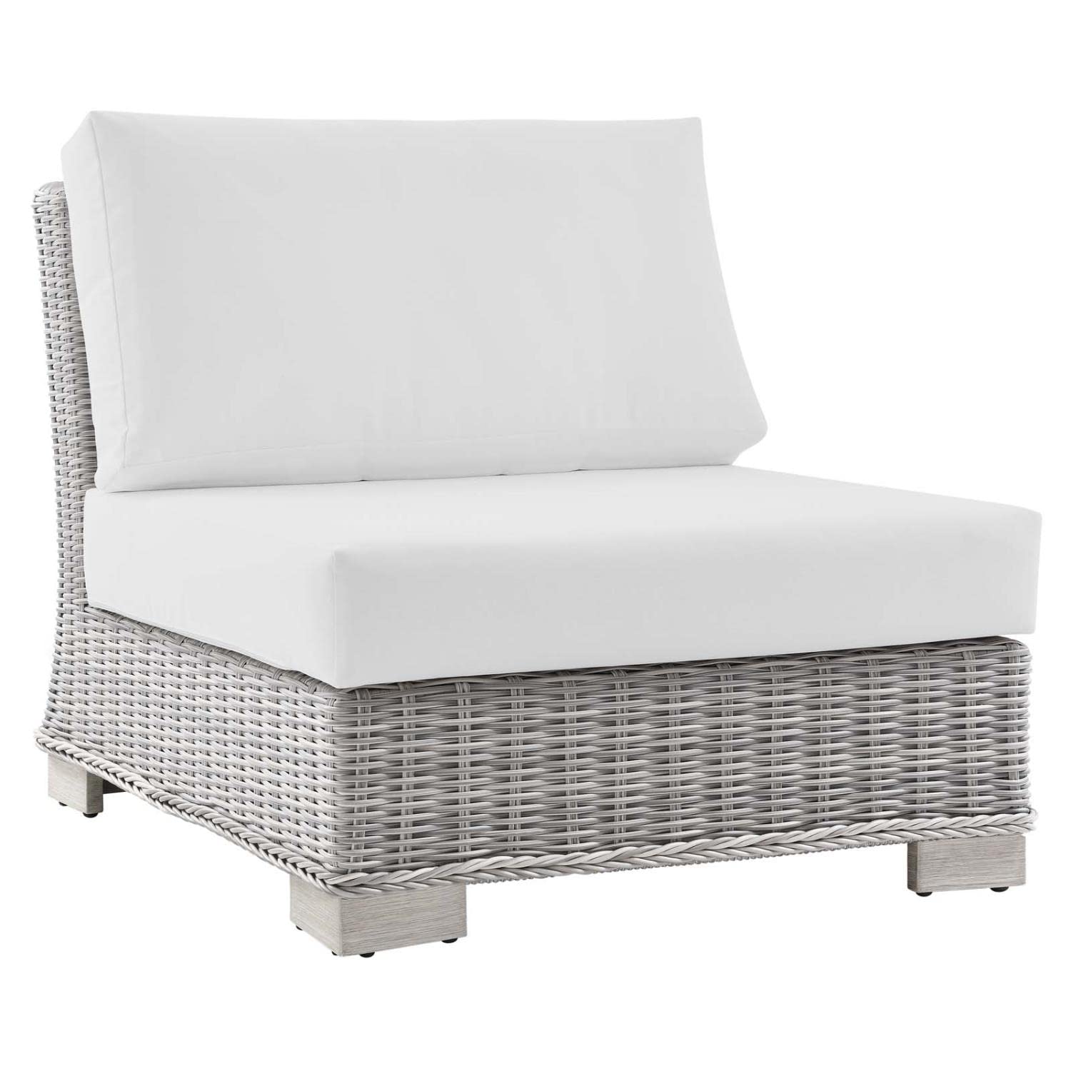 Modway Conway 6-Piece Outdoor Patio Sectional Sofa Set - Light Gray White Wicker Rattan Furniture for Garden, Poolside & Backyard Relaxation