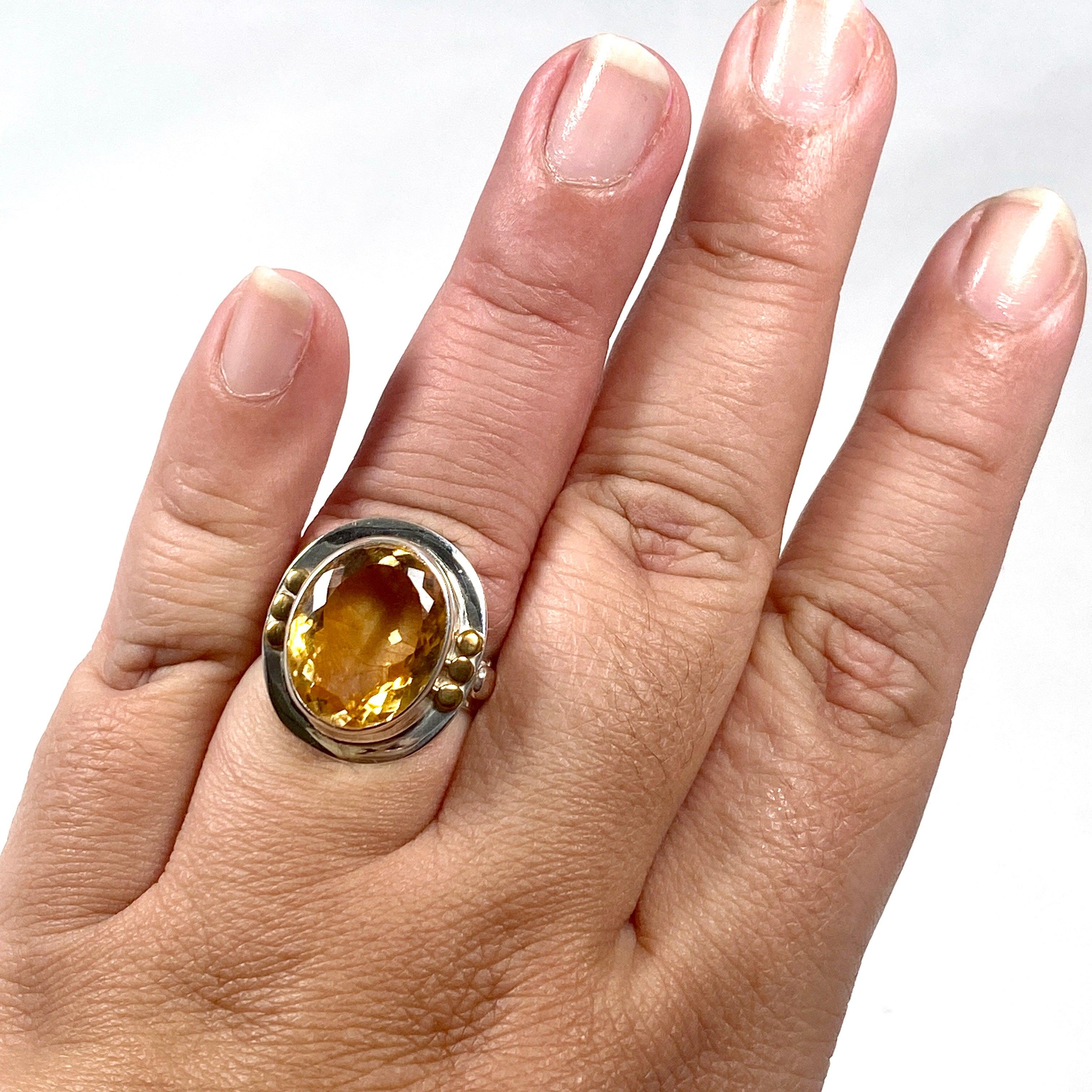 10K Gold Citrine Faceted Oval Ring with Intricate Detailing - Elegant Jewelry for Women, Perfect for Weddings, Parties & Special Occasions