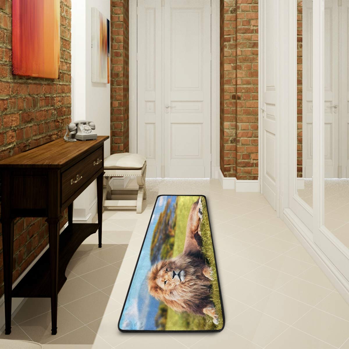 ALAZA Lion Landscape Nature Scenery Collection Area Rug - 2' x 6' Non-Slip Floor Mat for Living Room, Bedroom, Kitchen - Perfect for Home Decor, Pet Play Area & Kids Room