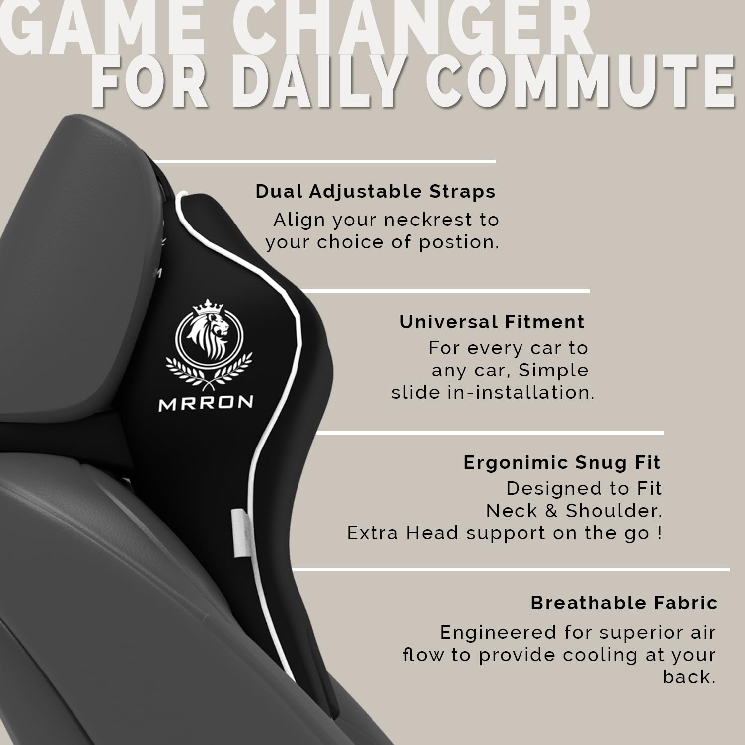 MRRON PROTECH Ultimate Memory Foam Car Neck Pillow - Ergonomic Support for Neck Pain Relief - Washable Black Travel Pillow for Cars, Office & Airplane - Comfortable Headrest Cushion for Long Rides & Napping