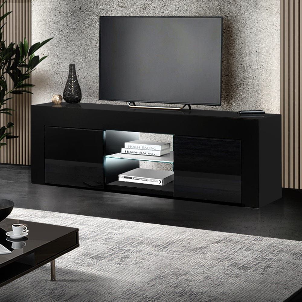 Artiss 130cm Black Angus Entertainment TV Stand with LED Lighting - Perfect for Living Room, Bedroom, and Home Theater Setup