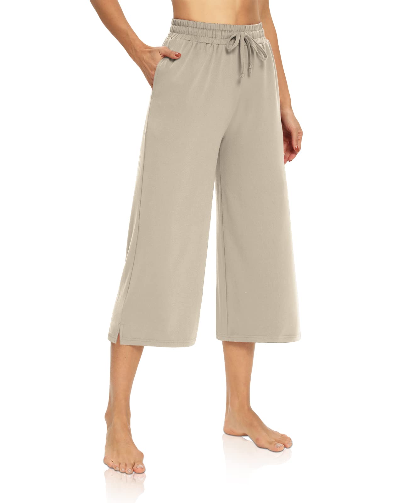 DIBAOLONG Women's Capri Pants - Loose Yoga Pants with Wide Leg, Drawstring Waist & Pockets - Comfy Lounge Pajama Sweatpants for Yoga, Workout, Travel & Home Relaxation