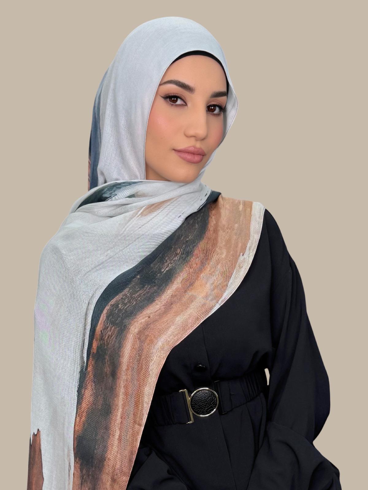 Print Modal Hijab Sahara Drift - Soft & Breathable Muslim Headscarf for Women - Perfect for Daily Wear, Prayer, and Special Occasions