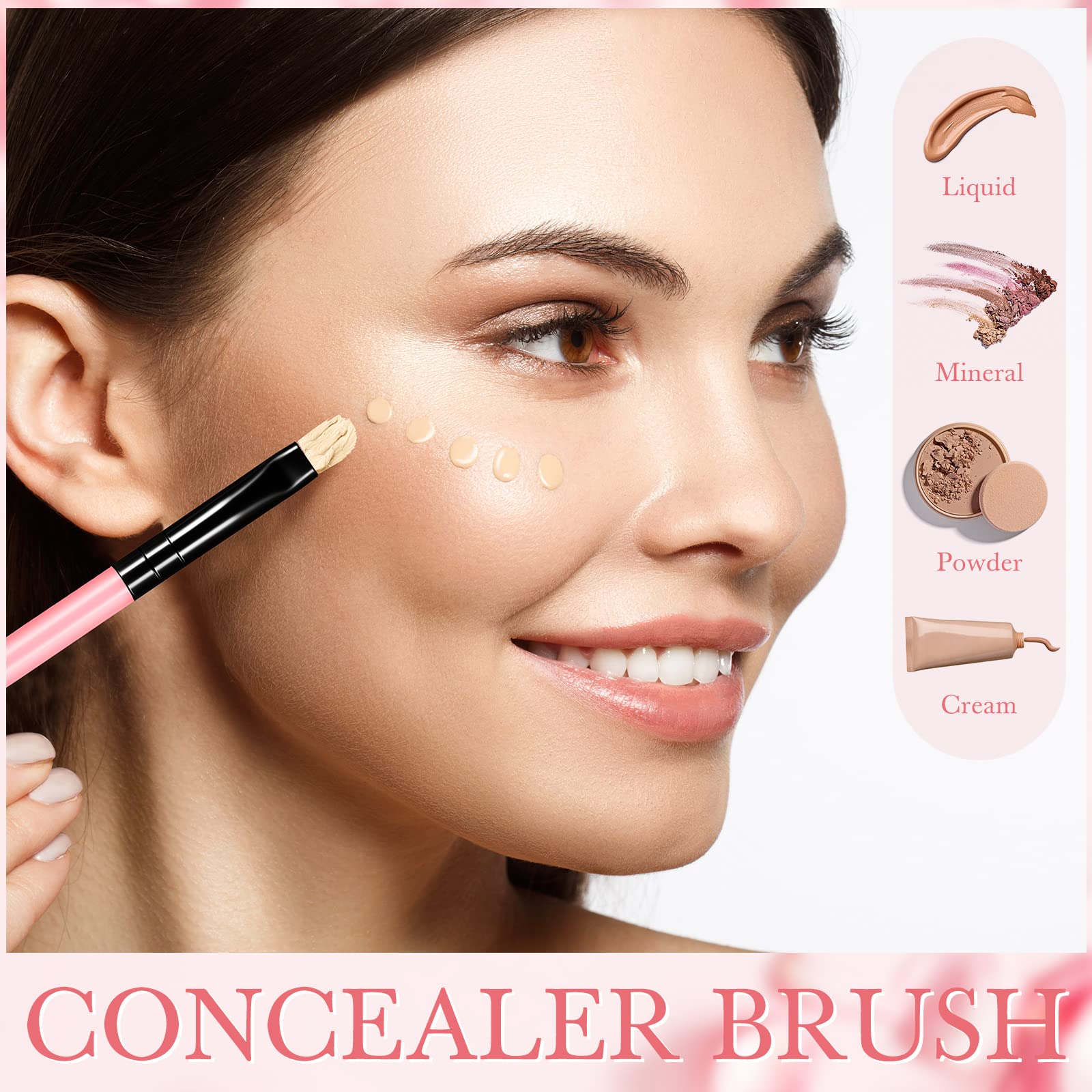 48 Pcs Flat Makeup Brush Set - Synthetic Lip Concealer Brush, Eyebrow Brush for Blending & Buffing | Portable Beauty Makeup Tools for Concealing & Setting | Perfect for Professional Makeup Artists & Home Use (Pink)
